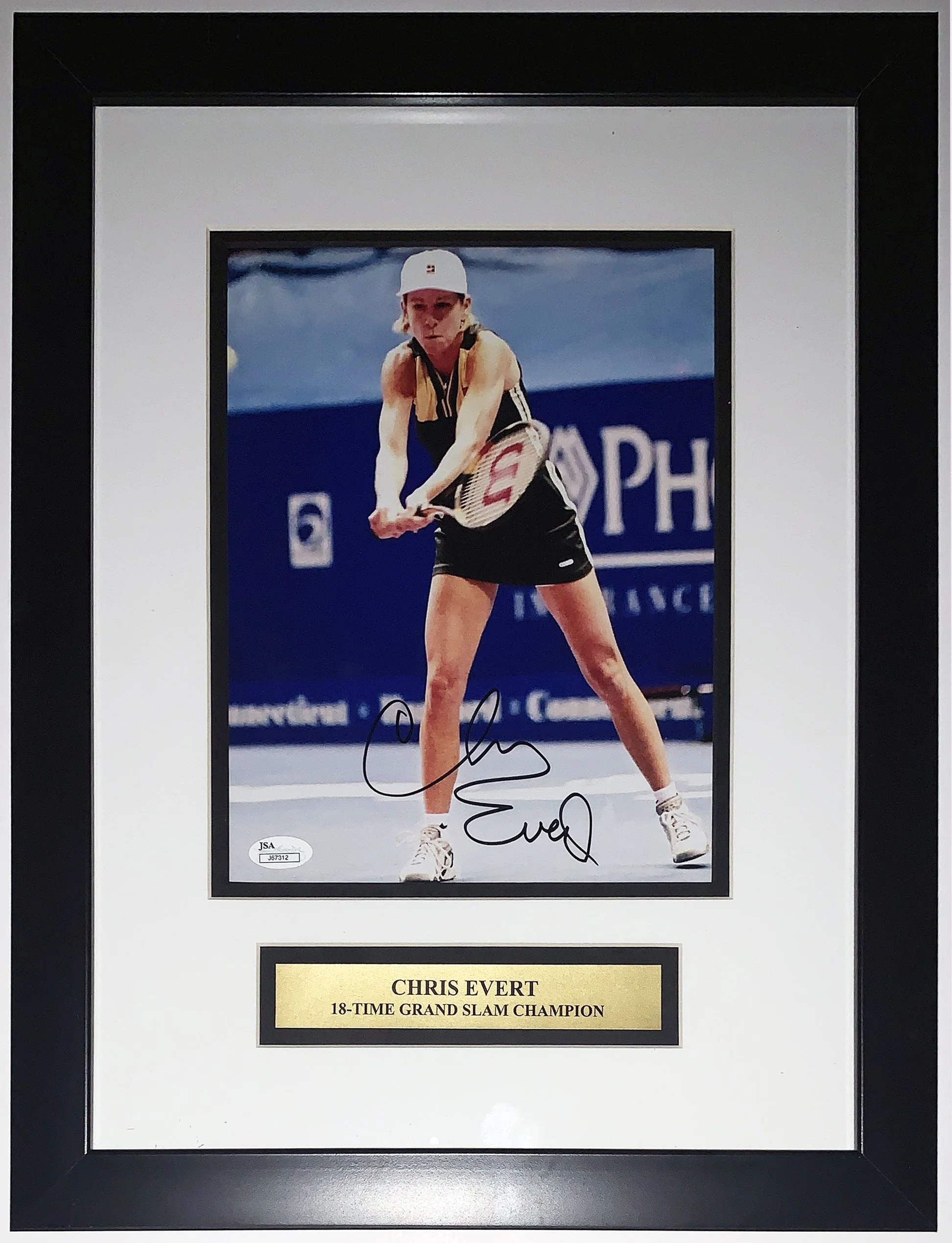 Chris Evert Autographed  8x10 Photo - JSA COA Authenticated - Professionally Framed and 18 Time Grand Slam Championships Plate