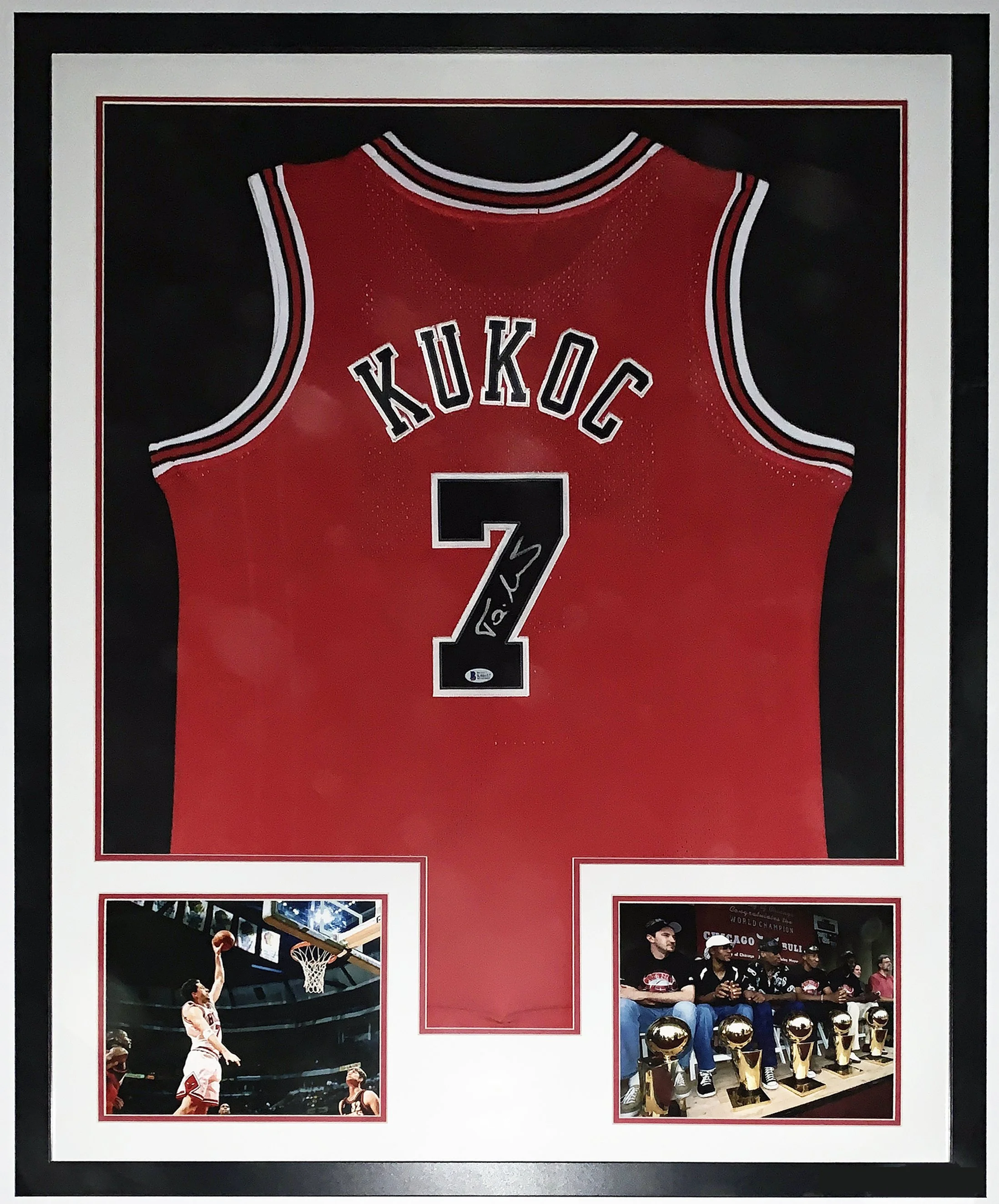 Toni Kukoc Authentic Signed Chicago Bulls Jersey - Beckett Authentication Services BAS COA Authenticated - Professionally Framed and Championship Photo 34x42