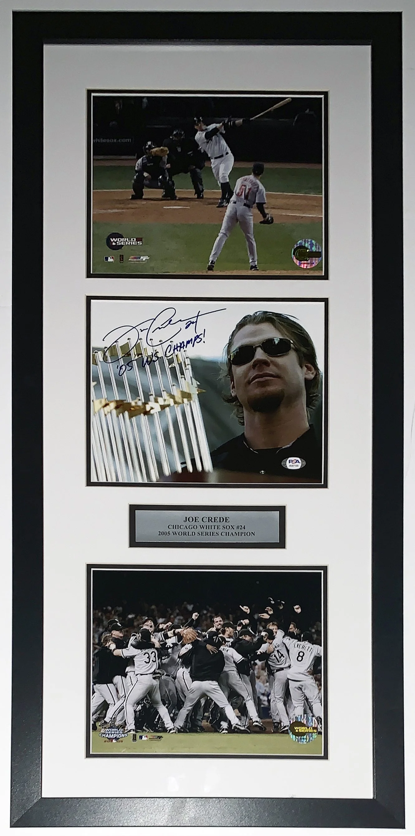 Joe Crede Autographed Chicago White Sox 2005 World Series 3 8x10 Photo Set - PSA DNA COA Authenticated- Professionally Framed and Plate 32x16
