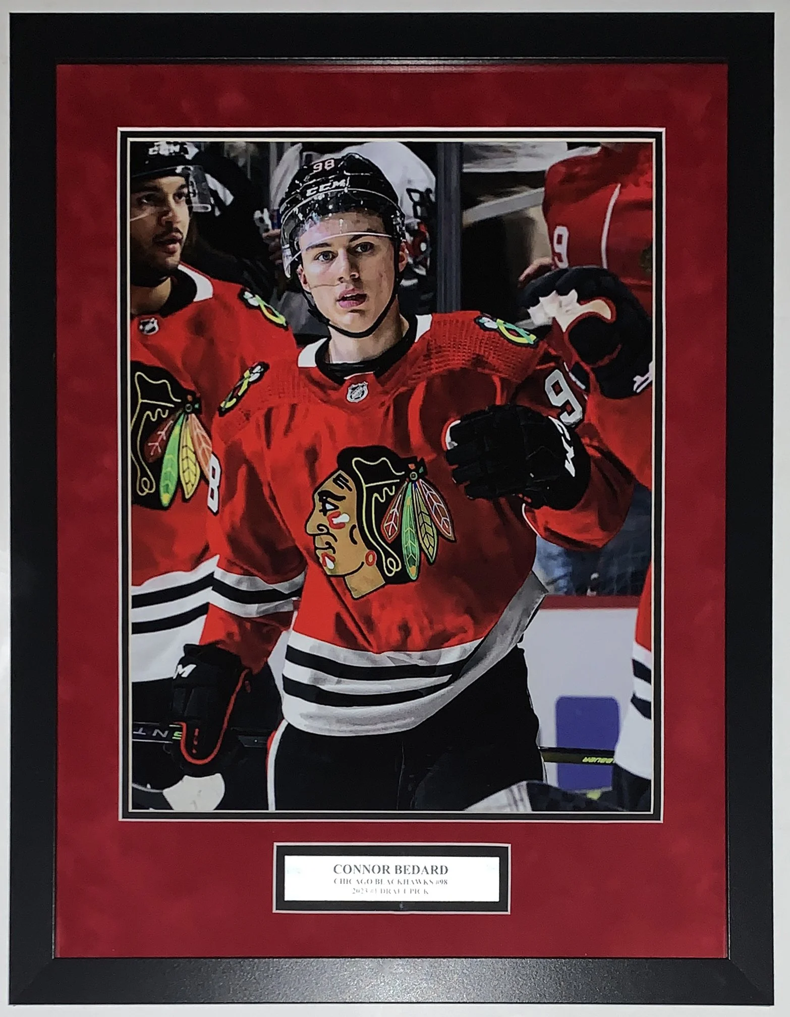 Connor Bedard Chicago Blackhawks 16x20 Photo - Professionally Framed and 2023 Number One Draft Pick Plate