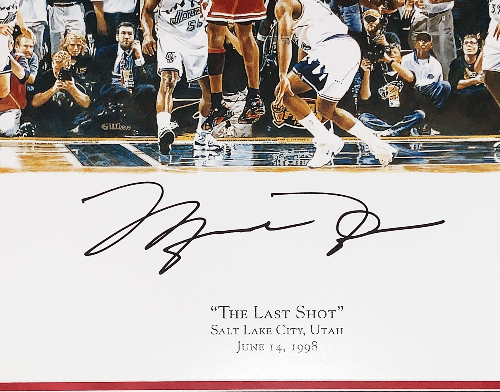 Bleachers Sports Music & Framing — Michael Jordan Signed Chicago Bulls 1998  NBA Finals Last Shot 22x36 Photo Upper Deck UDA COA Framed