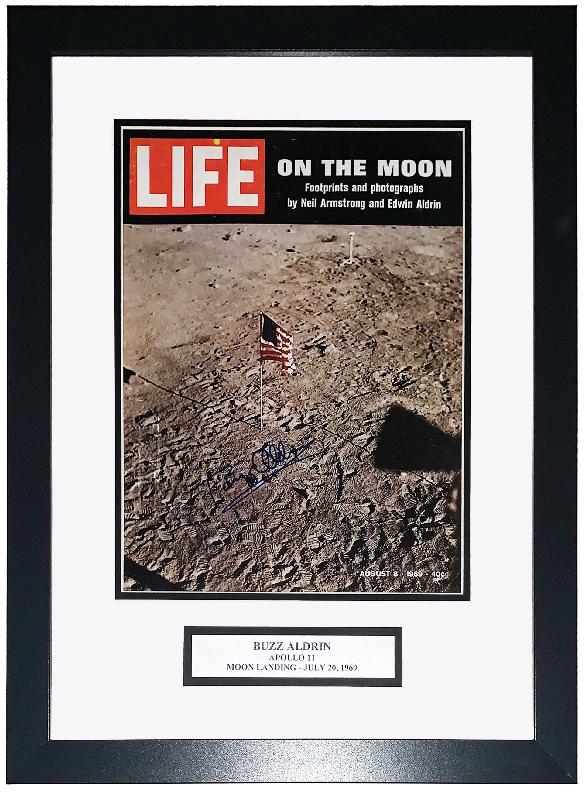 Buzz Aldrin Signed Original Apollo 11 Life Magazine - Beckett BAS COA Authenticated - Professionally Framed and Plate