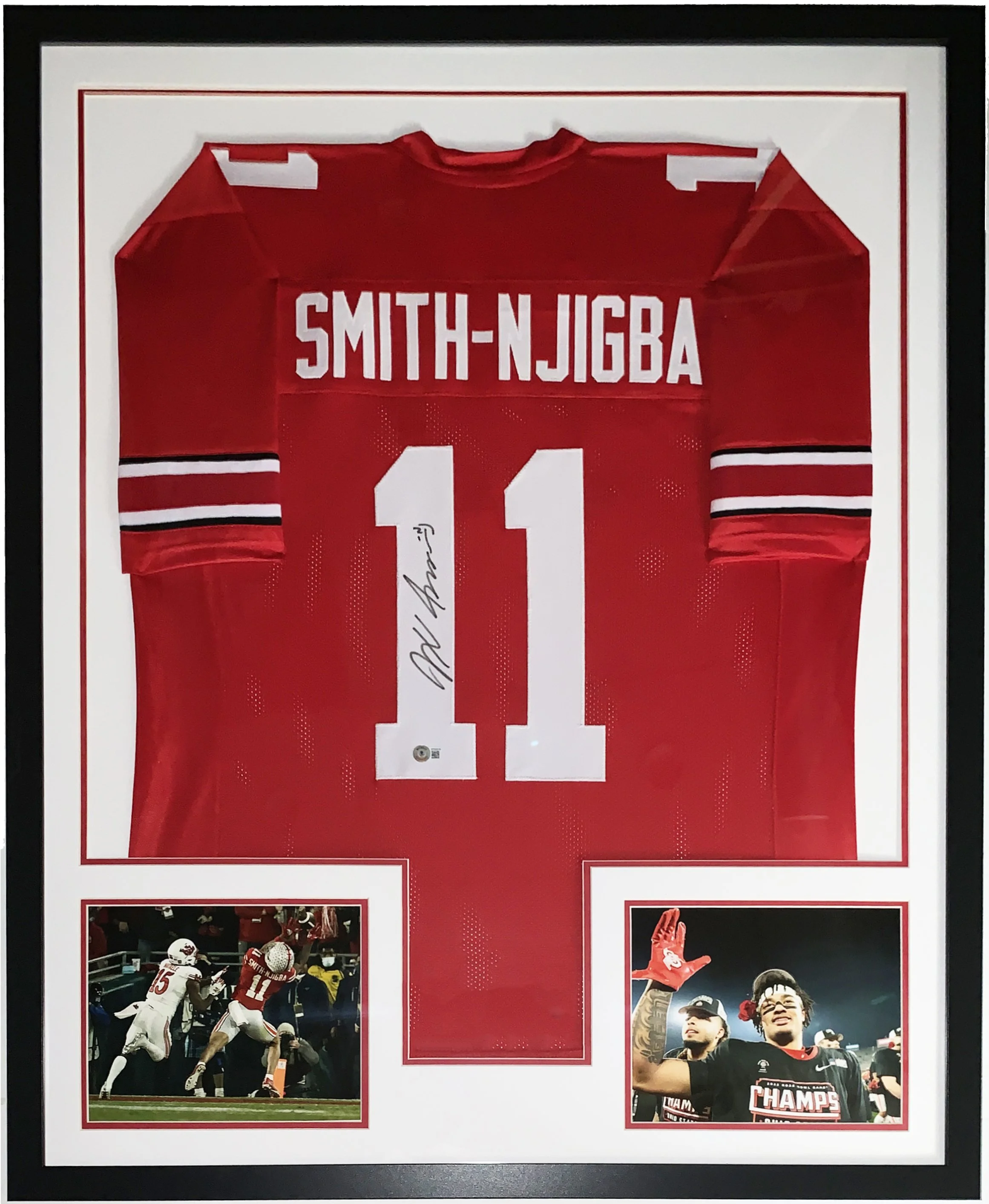 Jaxon Smith Njigba Authentic Signed Ohio State Buckeyes Jersey - Beckett Authentication Services BAS COA - Professionally Framed and 8x10 Photo 34x42