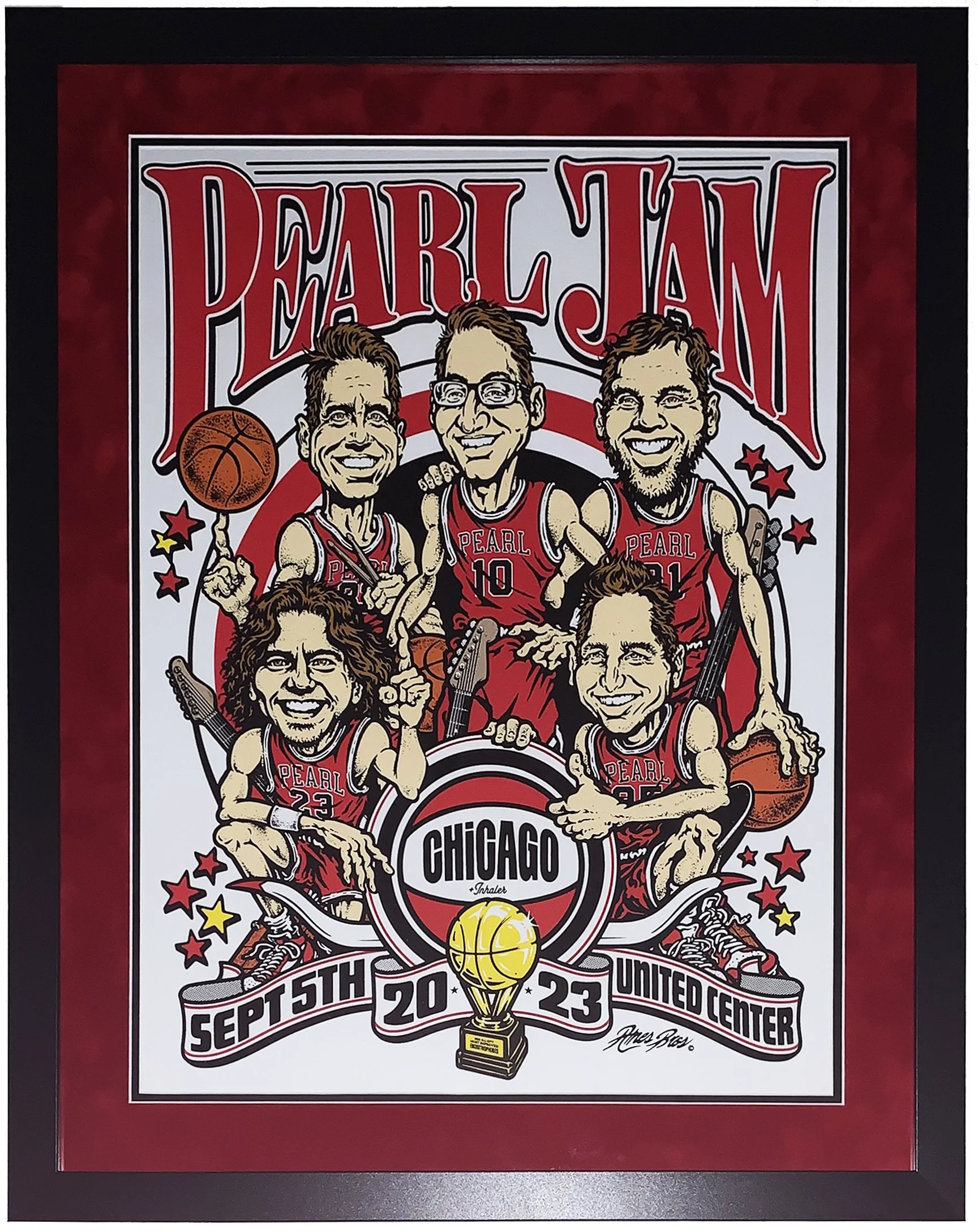 Pearl Jam Original 9/5 2023 Chicago Tour Concert Poster by Ames Bros - Professionally Framed with Suede Matting 26x32