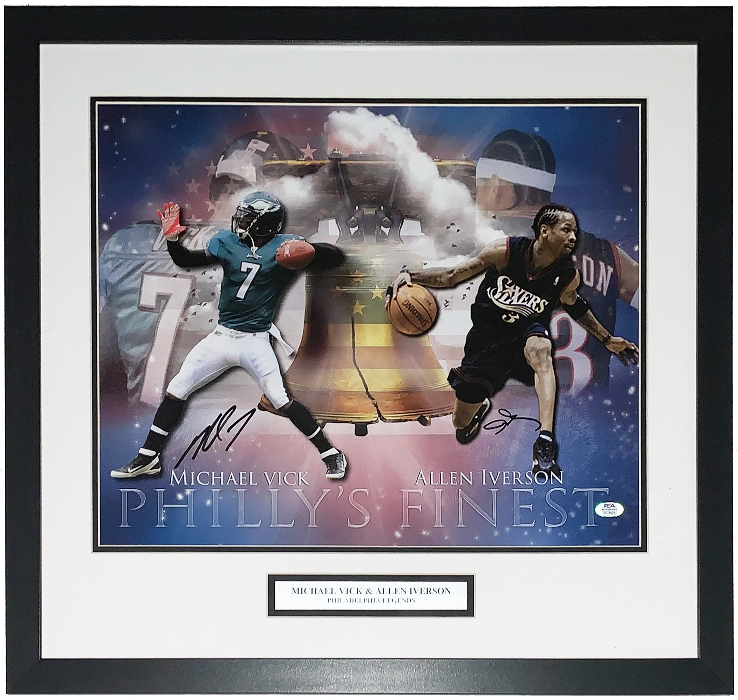 Michael Vick and Allen Iverson Dual Signed Philadelphia's Finest 16x20 Photo - PSA DNA COA Authenticated - Professionally Framed and Plate