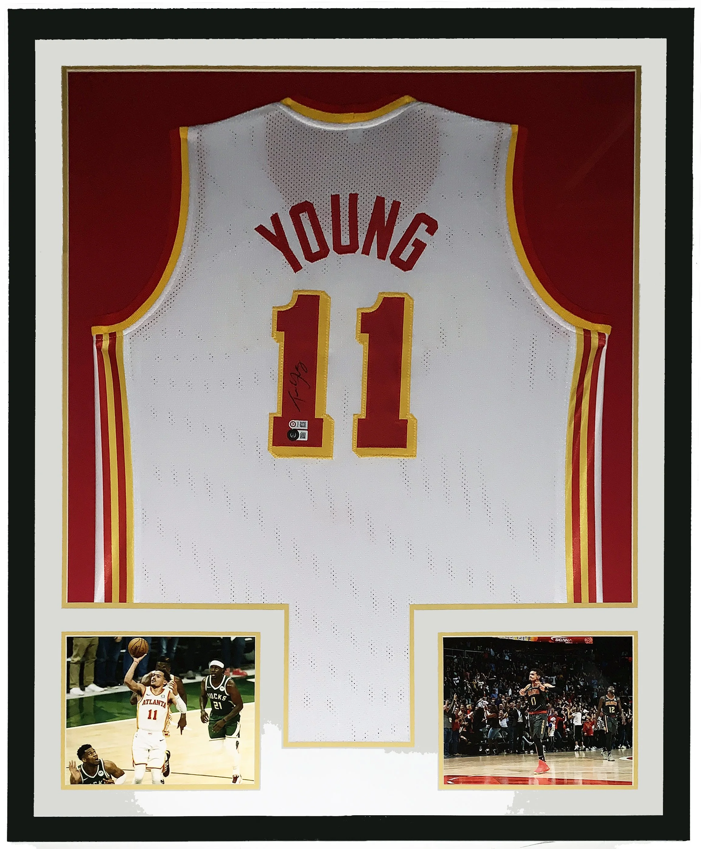 Trae Young Authentic Signed Atlanta Hawks Jersey  - Beckett Authentication Services BAS COA Authenticated - Professionally Framed and Photo 34x42