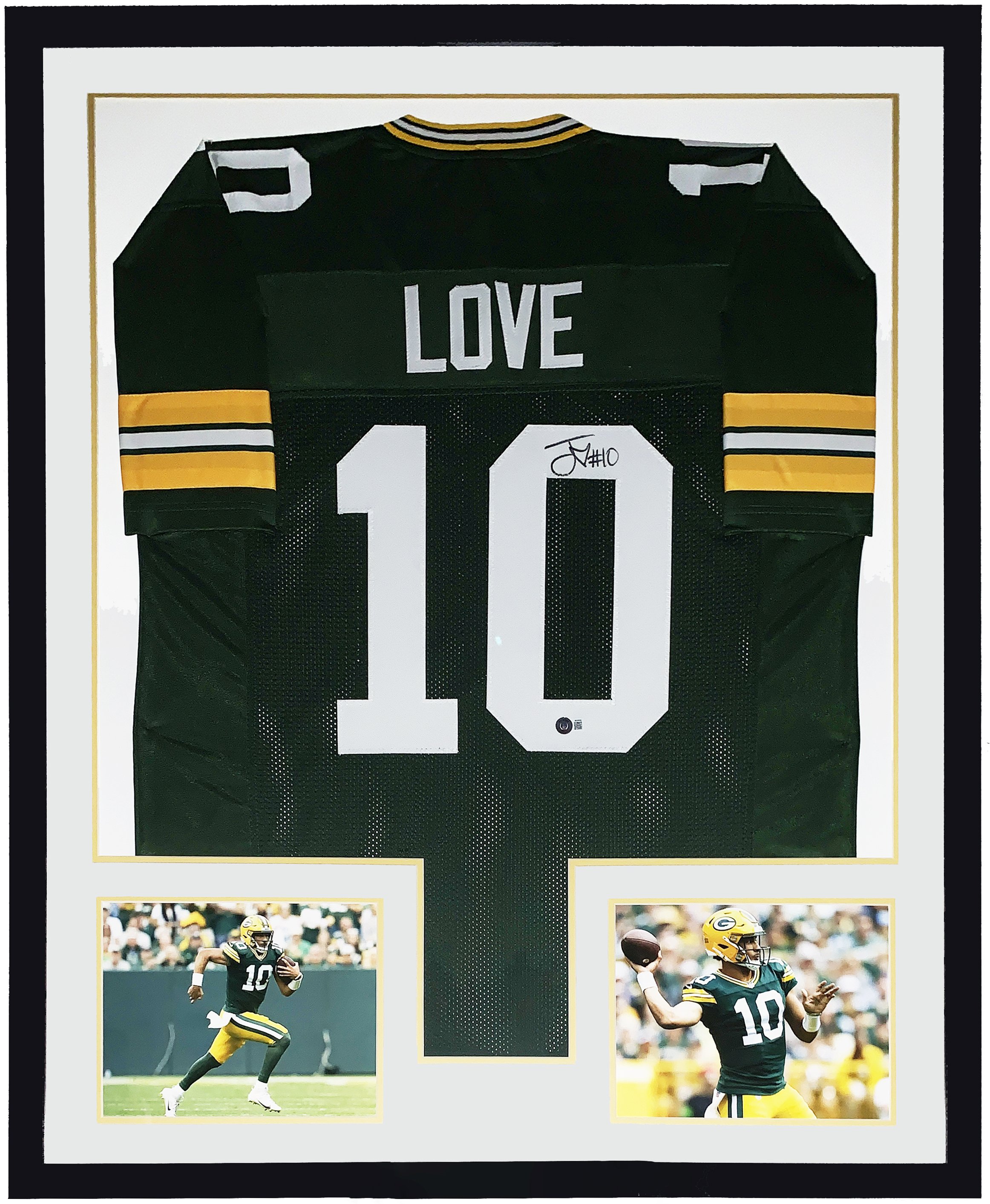 Jordan Love Authentic Signed Green Bay Packers Jersey and Lambeau Field Photo  - Beckett Authentication Services BAS COA Authenticated - Professionally Framed 34x42