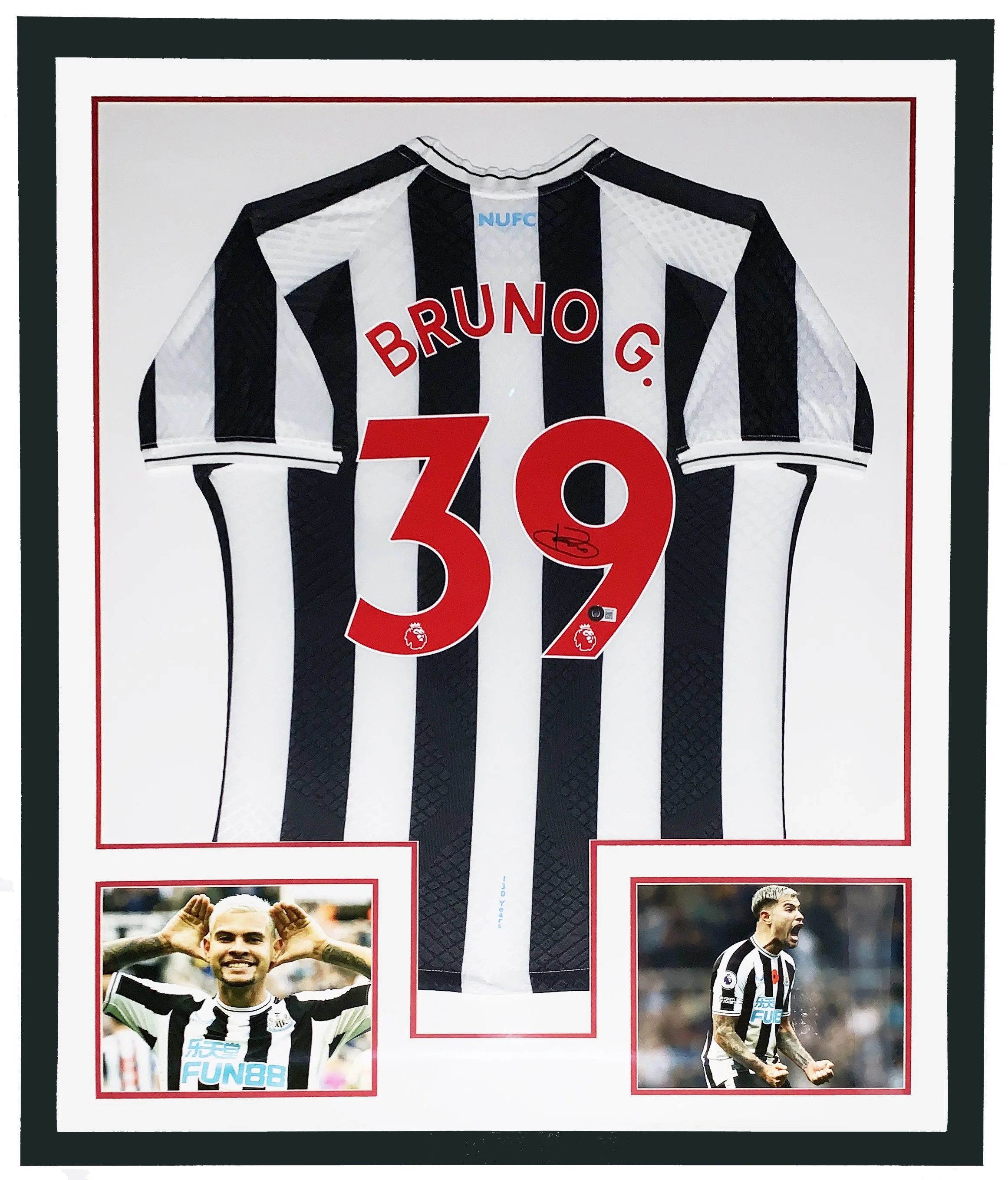 Bruno Guimaraes G Signed Authentic Newcastle United Jersey - Beckett Authentication Services BAS COA - Professionally Framed and Goal 8x10 Photo 34x42