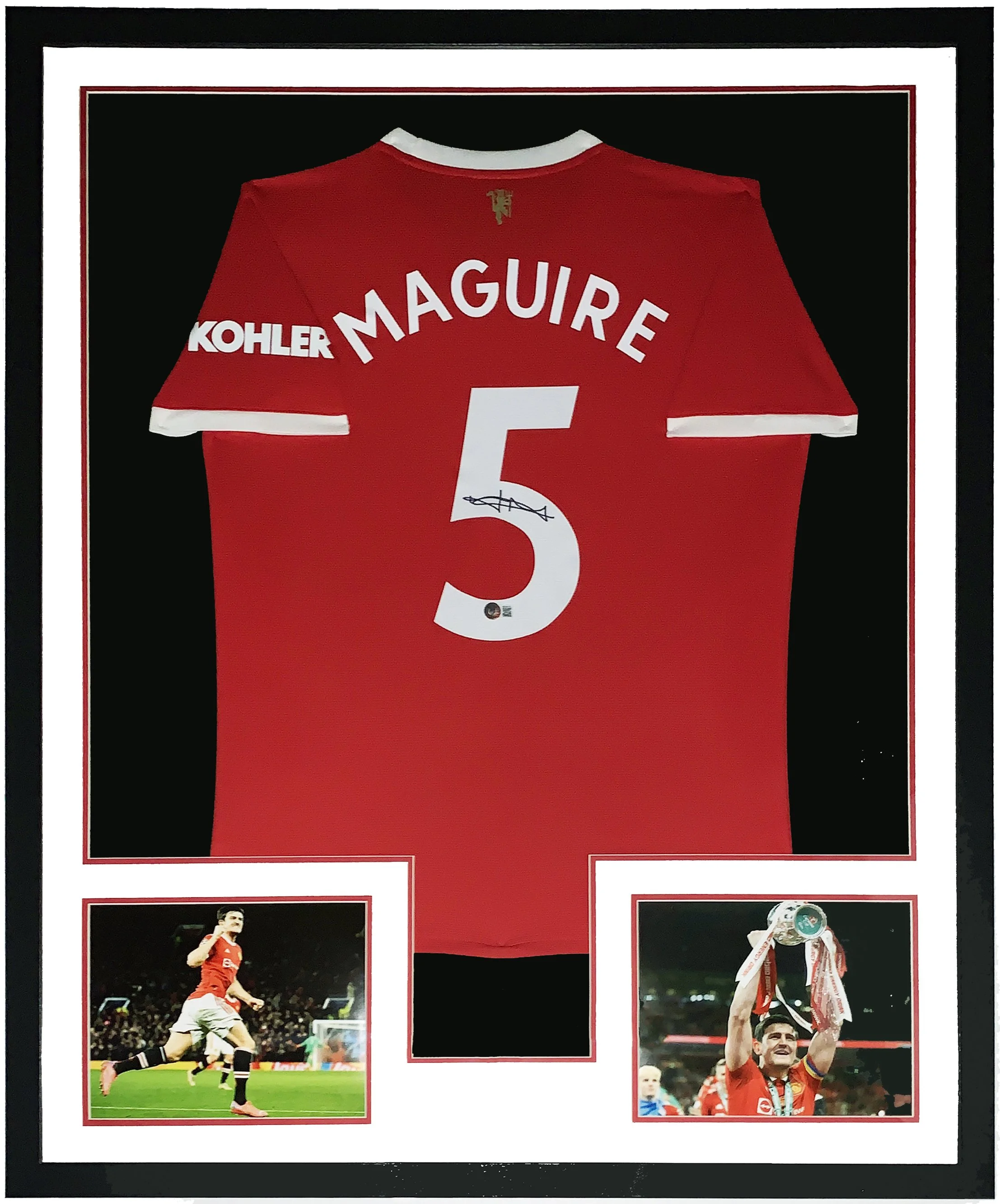Harry Maguire Singed Authentic Manchester United Jersey - Beckett Authentication Services BAS COA - Professionally Framed and Trophy Photo 34x42
