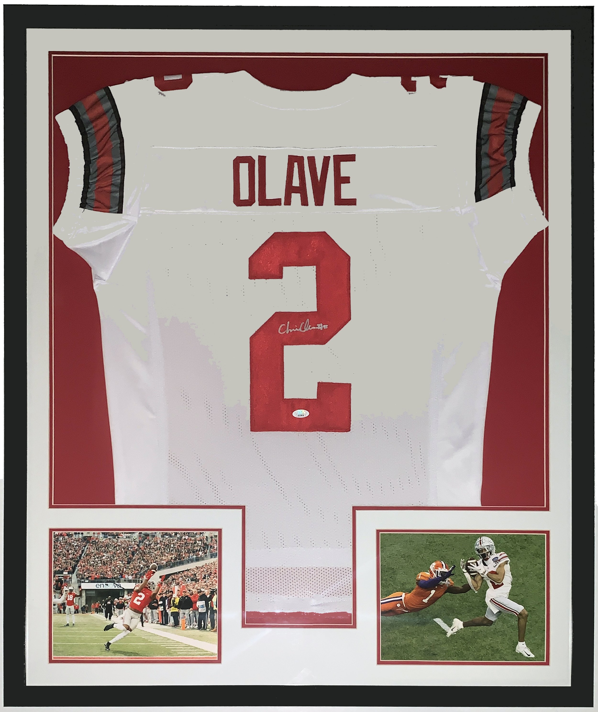 Chris Olave Authentic Autographed Ohio State Buckeyes Jersey - JSA COA Authenticated - Professionally Framed and Touchdown Photo 34x42