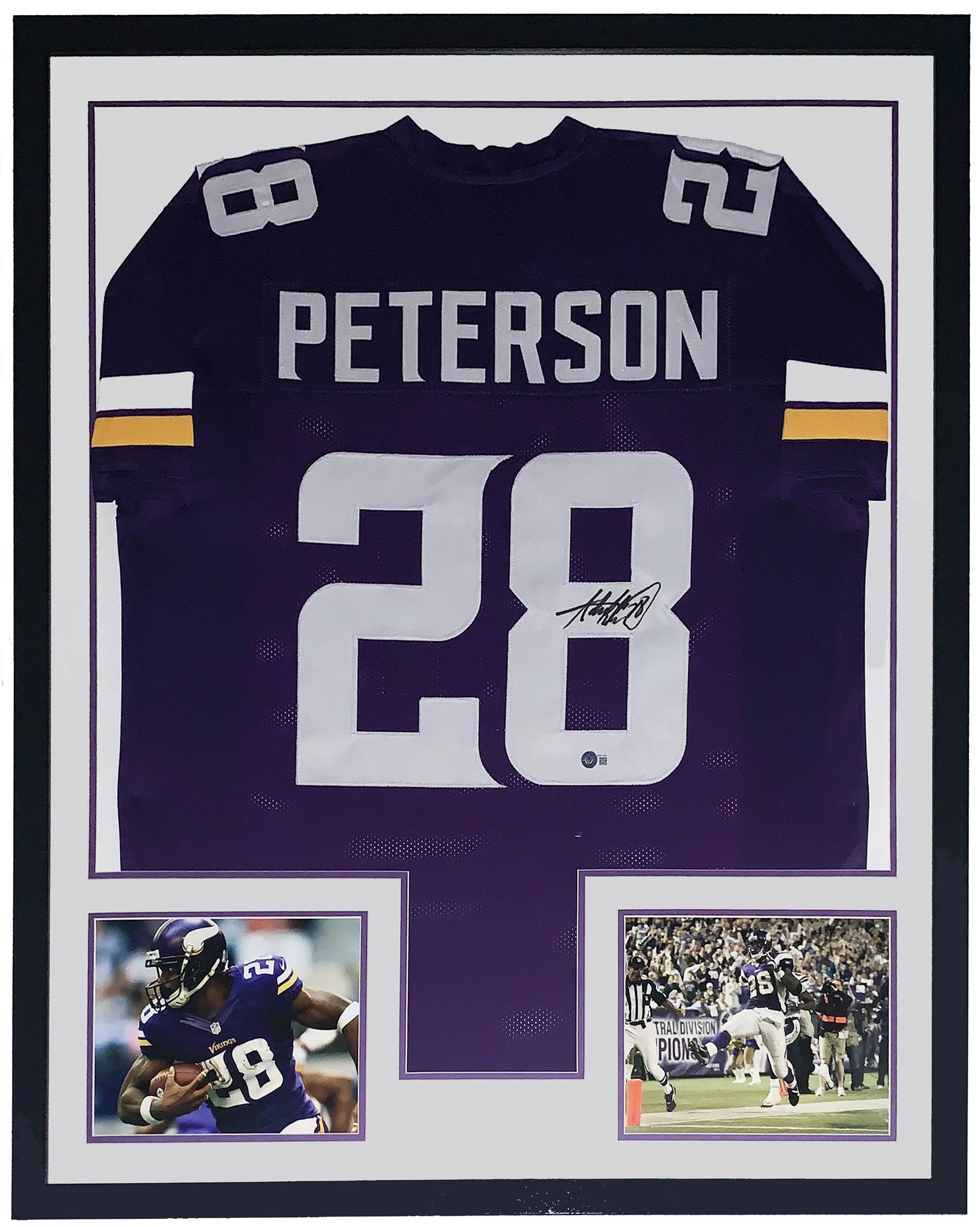 Adrian Peterson Signed Authentic Minnesota Vikings Jersey and Rushing Record Photo - Beckett Authentication Services BAS COA Authenticated - Professionally Framed