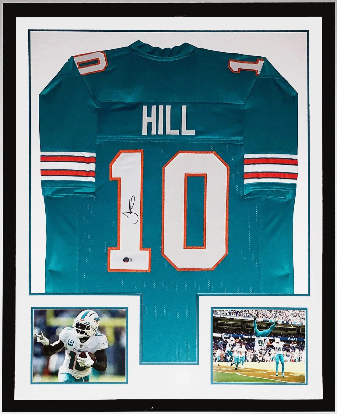 Tyreek Hill Authentic Signed Miami Dolphins Jersey - Beckett BAS COA Authenticated - Professionally Framed and Touchdown Flip Photo 34x42