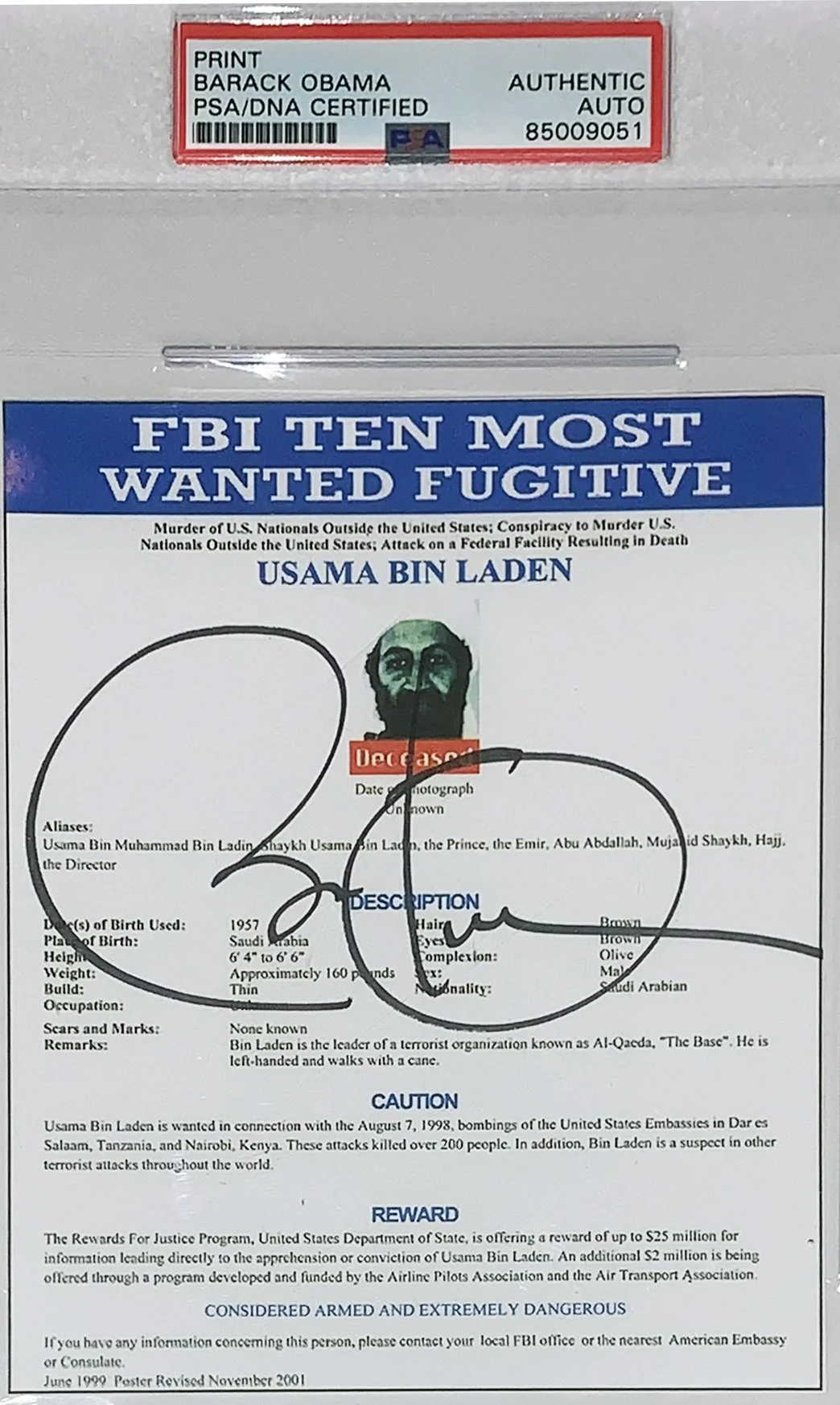 osama bin laden graded card United States Navy Seal Team Six Osama bin Laden Killer Robert J. O'Ne –  Prime Time Sports & Framing main image 1