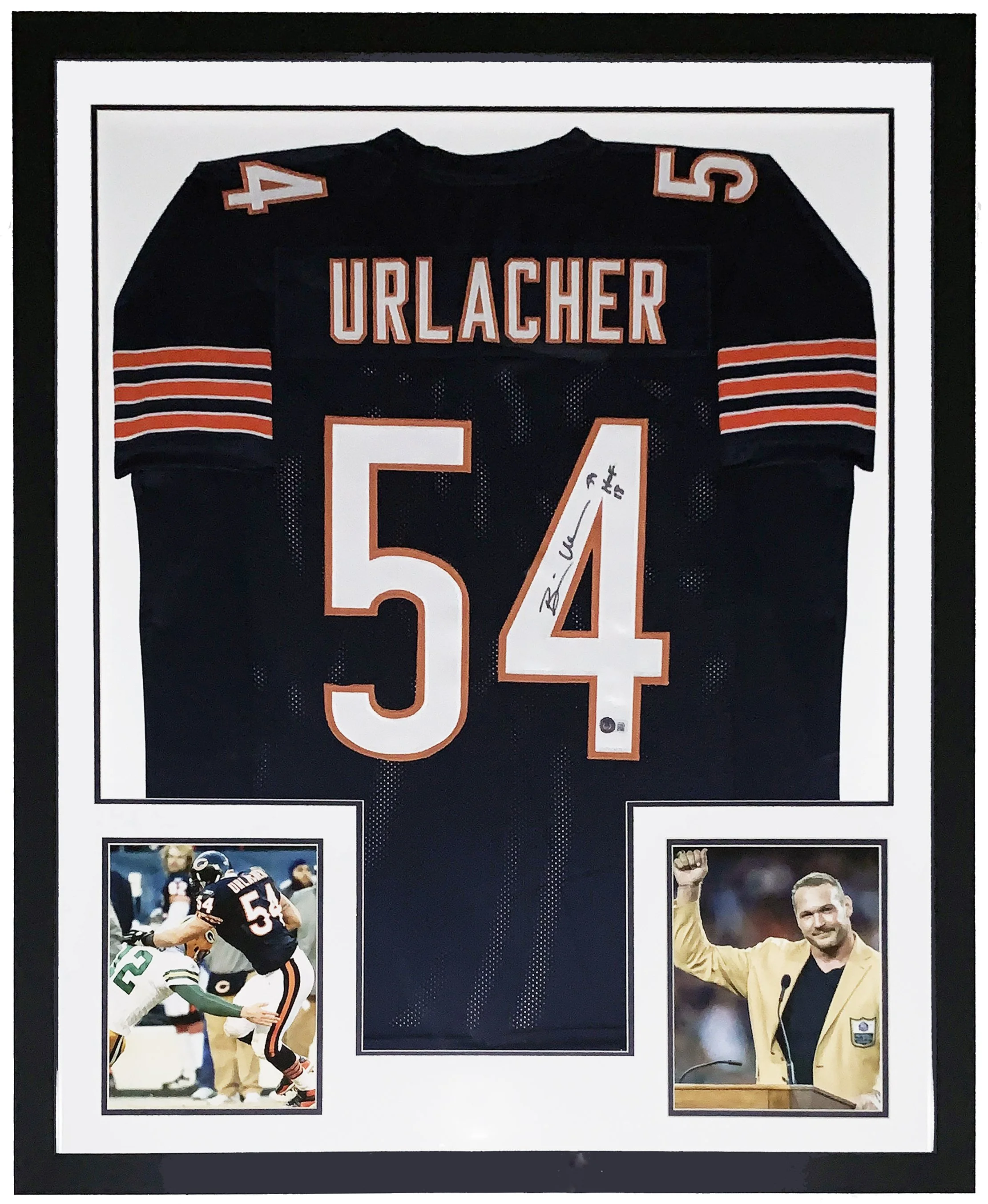 Brian Urlacher Authentic Signed Chicago Bears Jersey and Hall of Fame Photo - JSA COA Authenticated - Professionally Framed and Plate 34x42