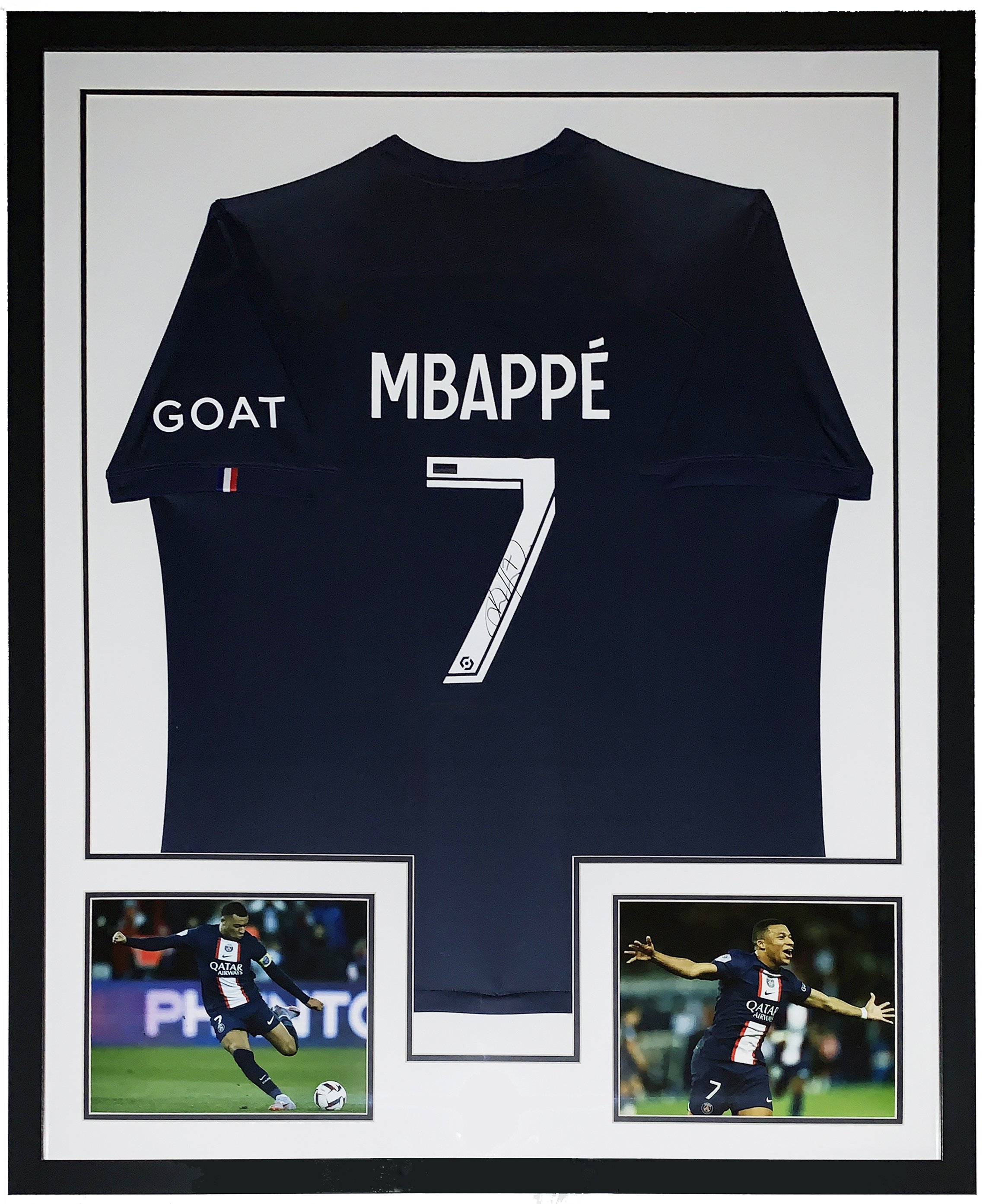 Kylian Mbappe Autographed Authentic Nike Paris Saint Germain PSG Jersey - Panini COA Authenticated - Custom Framed and Goal Photo 34x42