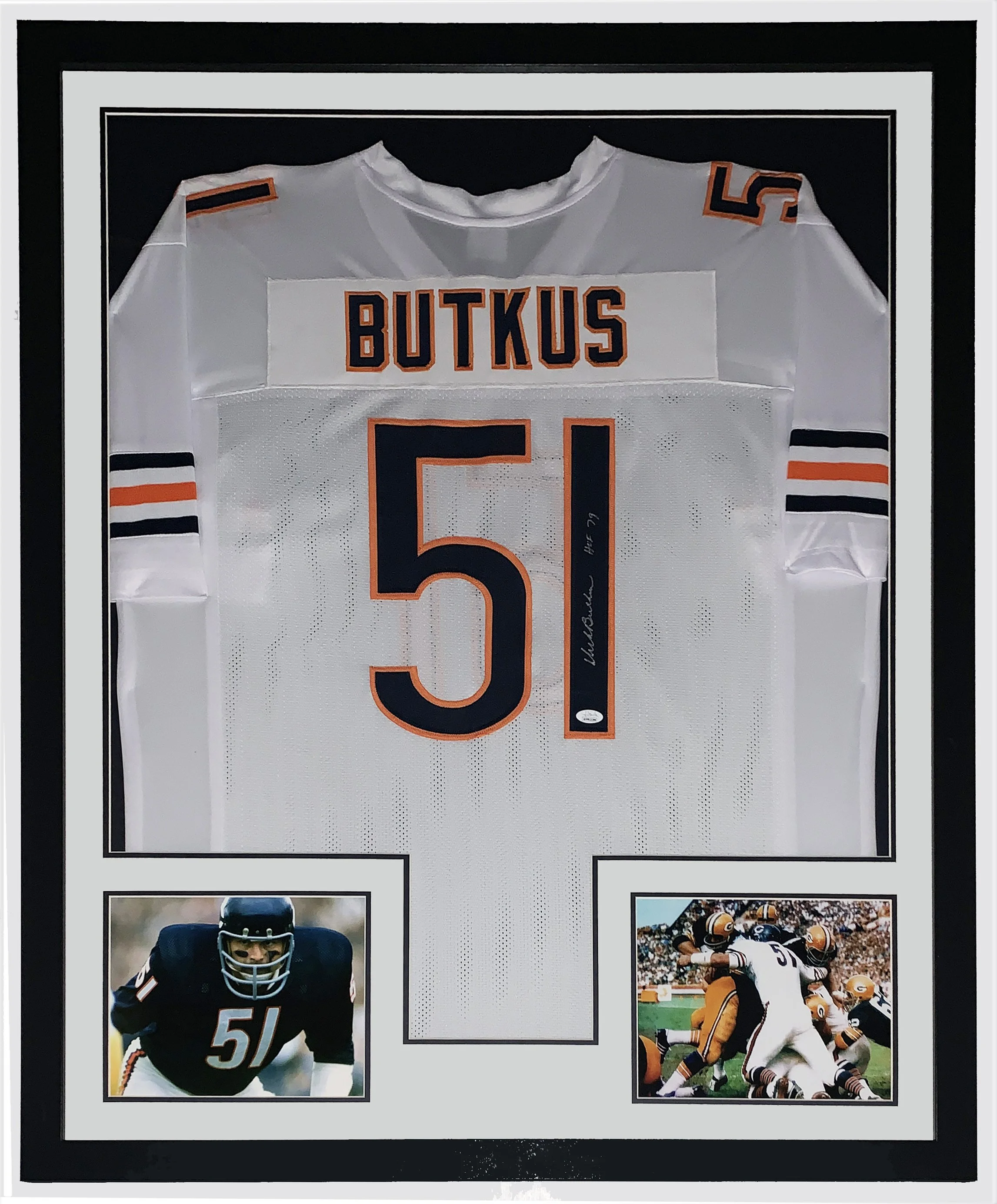 Dick Butkus Authentic Signed Chicago Bears Jersey and HOF 79 Inscription - JSA COA Authenticated - Professionally Framed and Photo 34x42