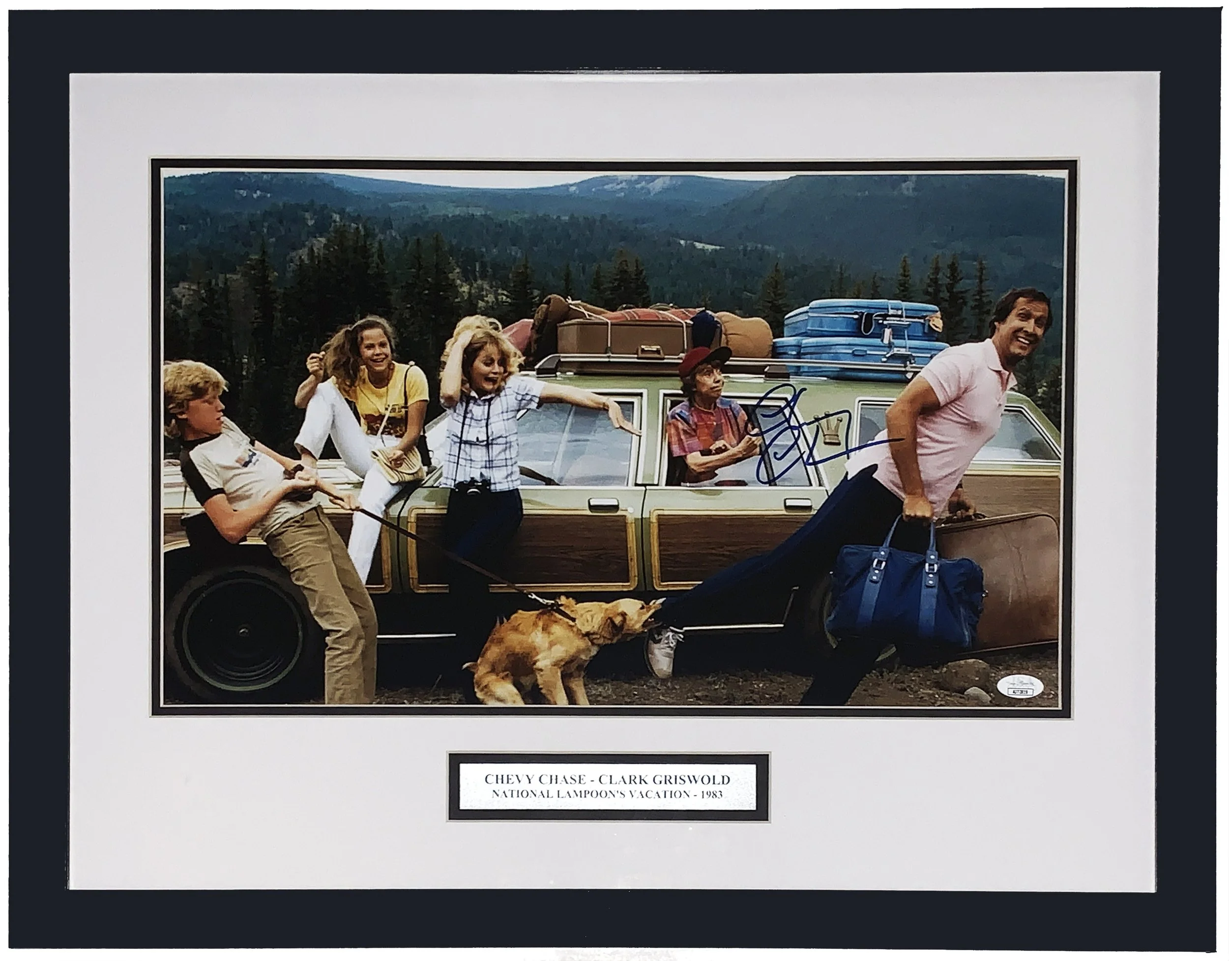 Chevy Chase Autographed National Lampoons Vacation Clark Griswold 16x20 Photo - JSA COA Authenticated - Professionally Framed and Plate