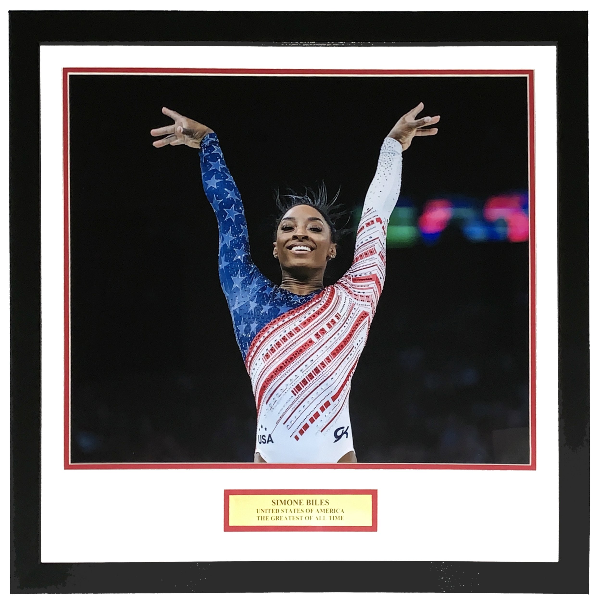 Simone Biles 2024 Team USA Olympics Gold Medal 16x20 Celebration Photo - Professionally Framed & GOAT Plate