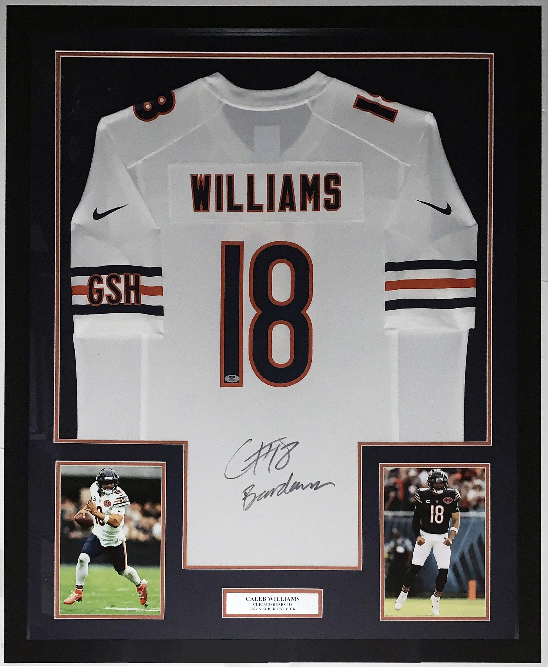 Caleb Williams Signed Authentic Nike Chicago Bears Jersey and Bear Down Inscription - PSA DNA COA Authenticated - Professionally Framed and Photo and Plate