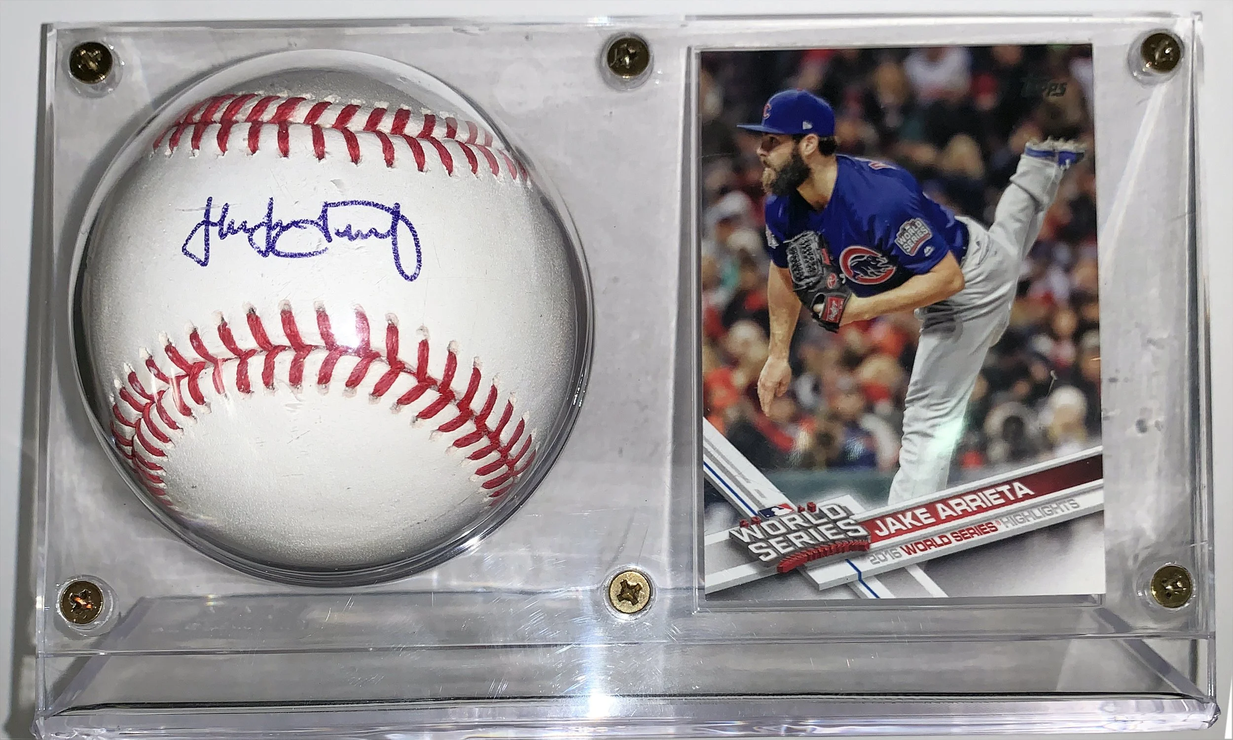 Jake Arrieta Authentic Signed Baseball - JSA COA Authenticated - Includes Chicago Cubs Topps 2016 World Series Trading Card and Display Case