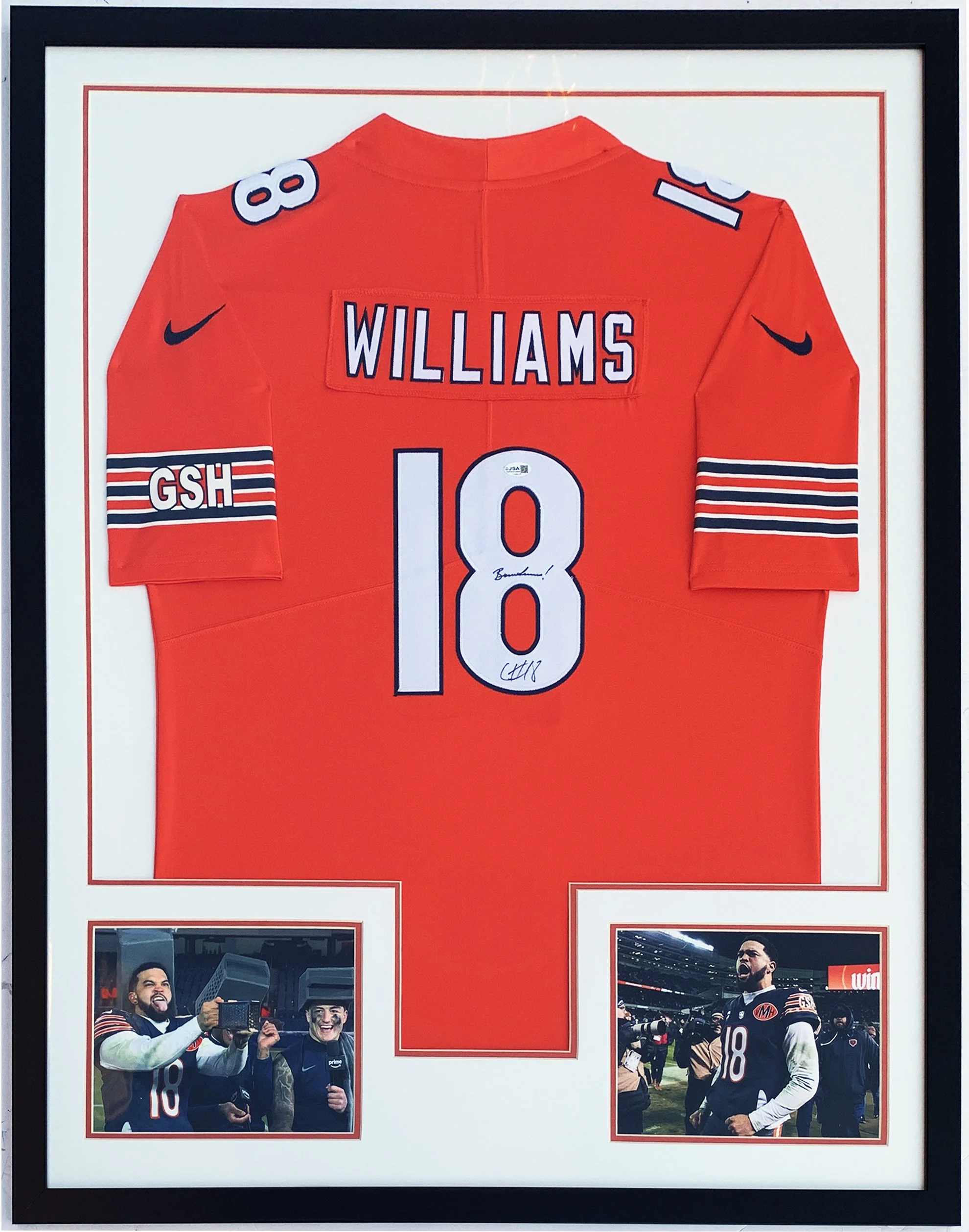 Caleb Williams Authentic Nike Chicago Bears Jersey and Bear Down Inscription and 2026 Playoffs Photo - JSA COA Authenticated - Professionally Framed 34x42