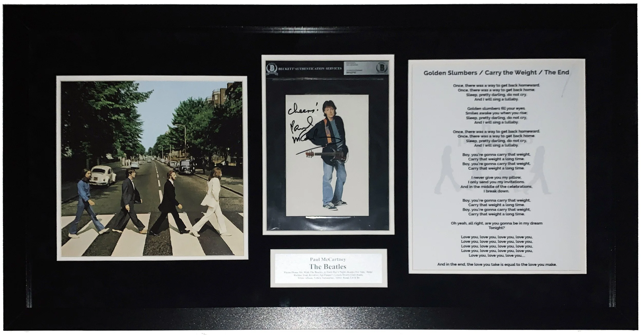 Paul McCartney Signed Beatles Abbey Road Album and Photo Compilation - Beckett BAS COA Authenticated - Professionally Framed 42x22