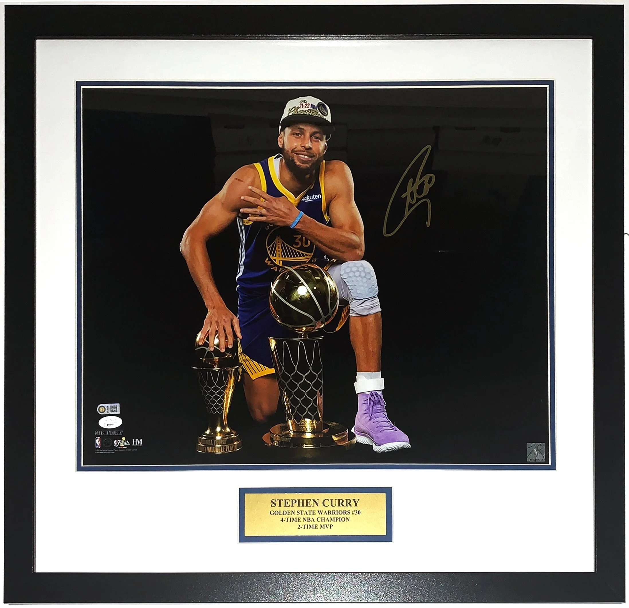 Stephen Curry Signed Golden State Warriors 2022 NBA Championship 16x20 Photo - JSA COA Authenticated - Professionally Framed and MVP Plate
