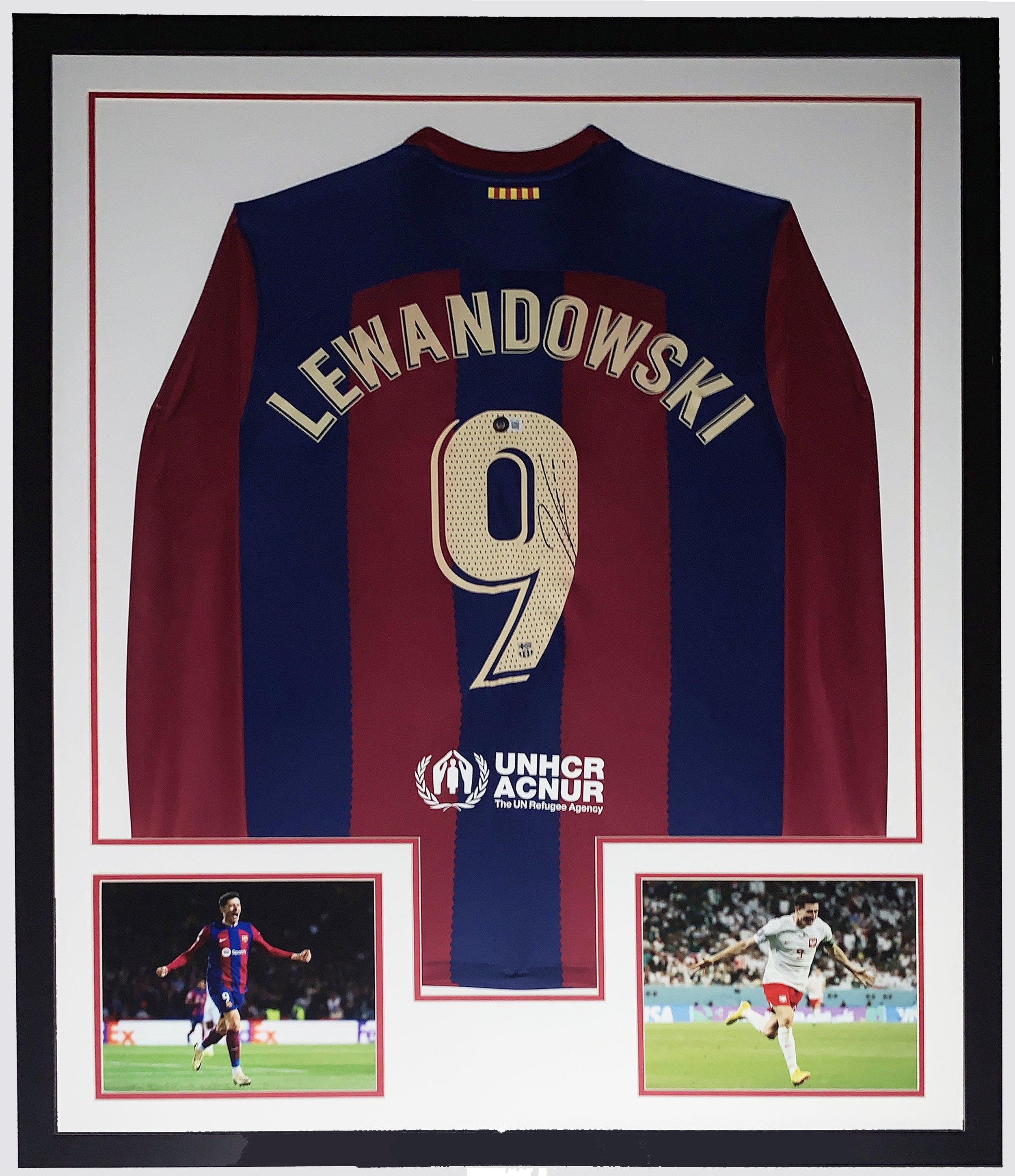 Robert Lewandowski Signed FC Barcelona-Jersey and Poland Goal Photo - BAS Beckett Authentication Services COA - Professionally Framed 34x42