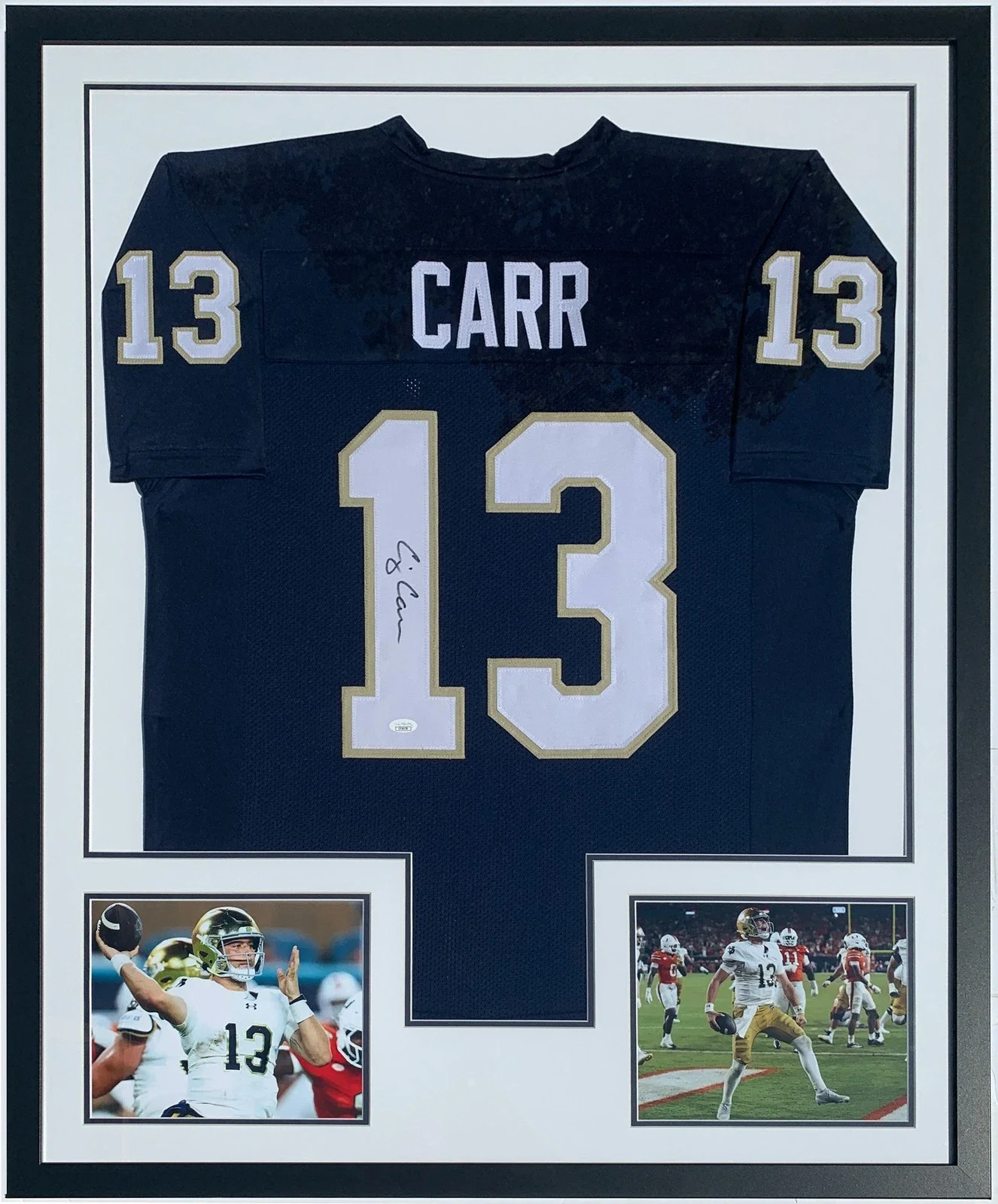 CJ Carr Autographed Authentic 2025 Notre Dame Fighting Irish- JSA COA Authenticated - Professionally Framed and Photo 34x42