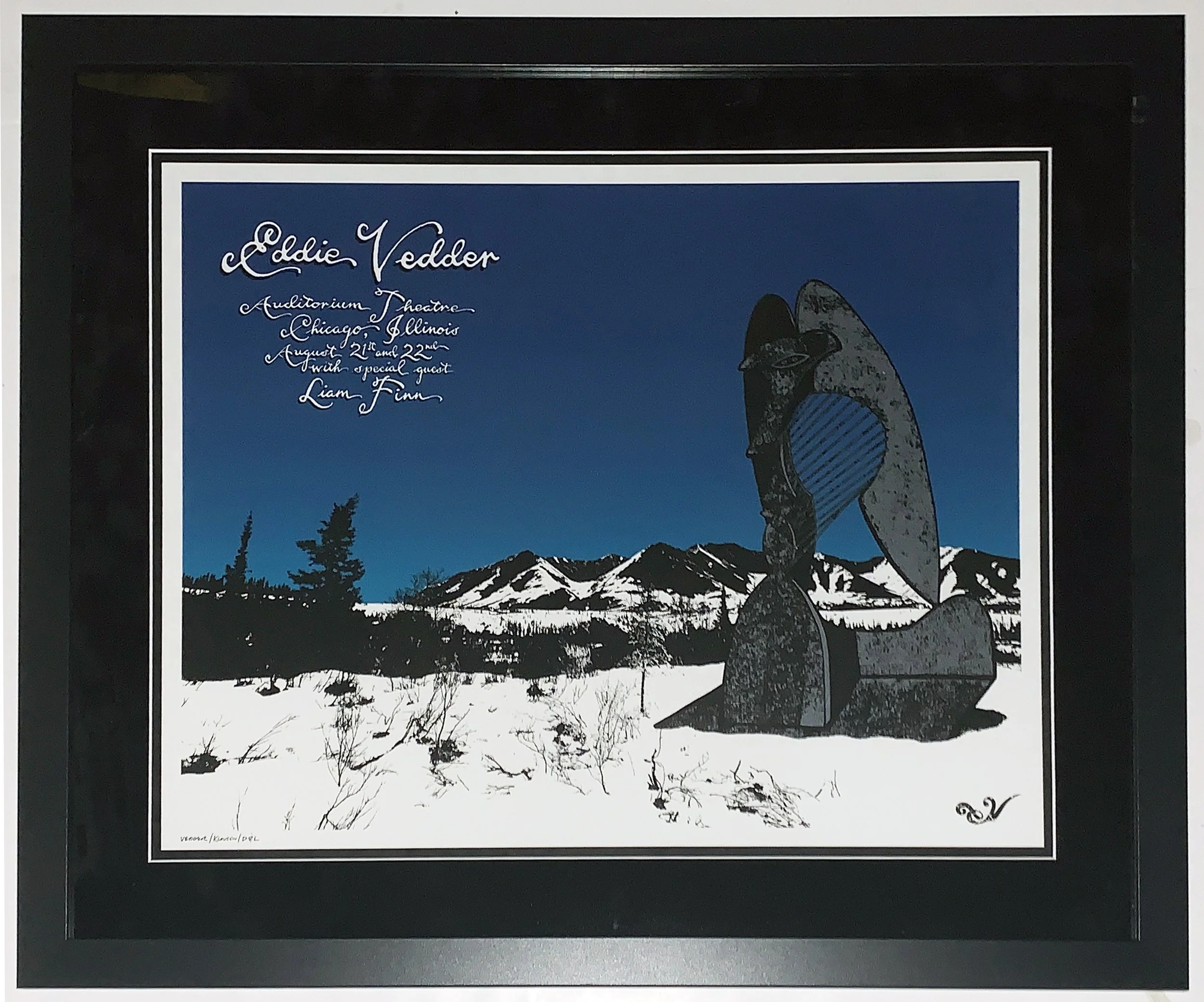 Eddie Vedder 2008 Chicago Auditorium Concert Poster 8/21 and 8/22  by Vedder and Brad Klausen - Professionally Framed with Suede Matting 26x30
