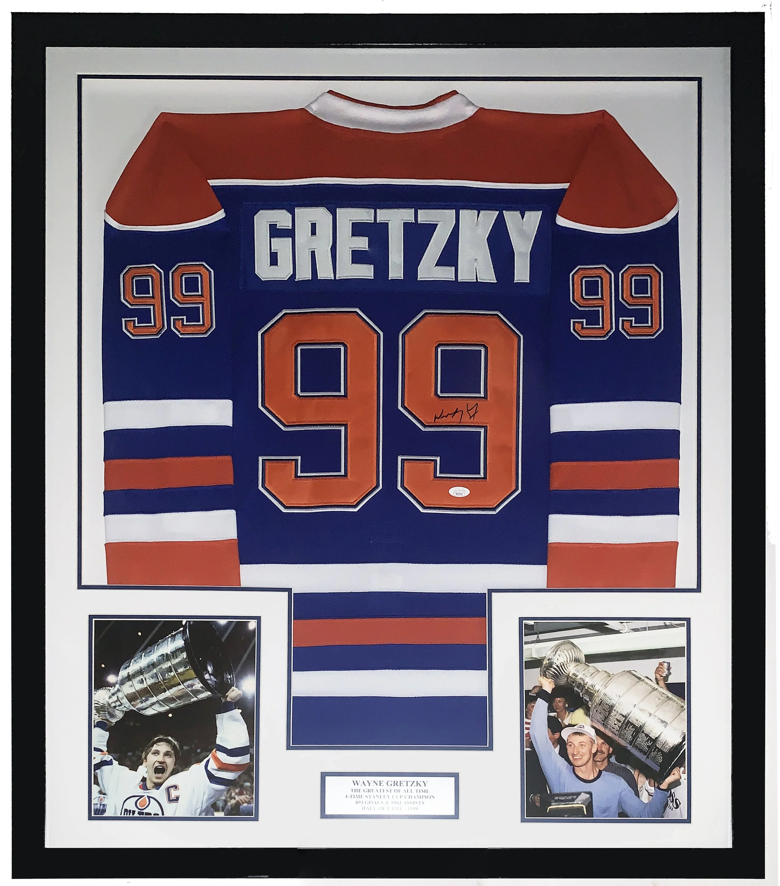 Wayne Gretzky Authentic Signed Edmonton Oilers Jersey - JSA COA Authenticated - Professionally Framed and Stanley Cup 8x10 Photo and Plate 34x42