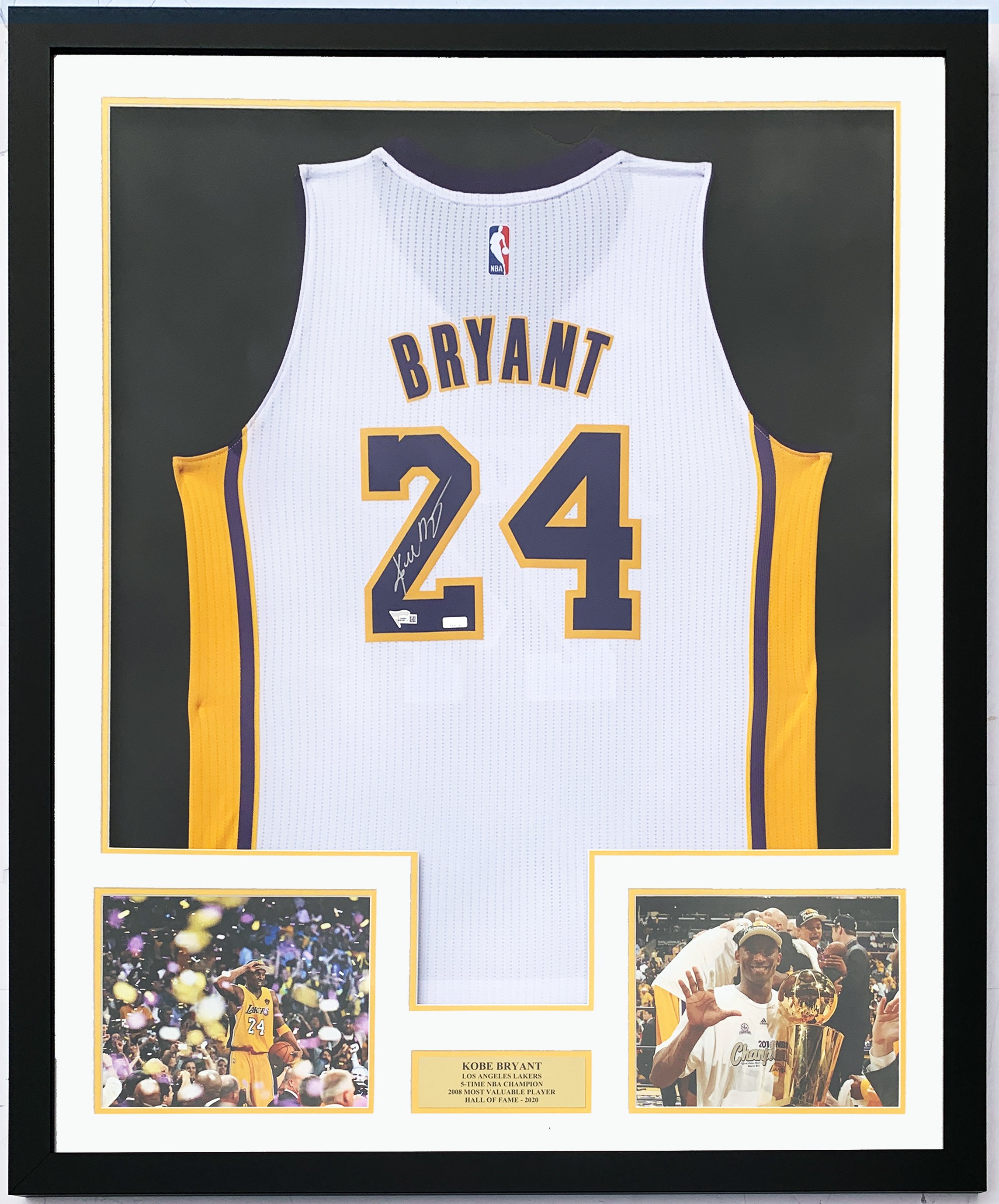 Kobe Bryant Autgoraphed Authentic Los Angeles Lakers Jersey - Panini and Fanatics COA Authenticated - Professionally Framed and 5-Time NBA Champion Plate