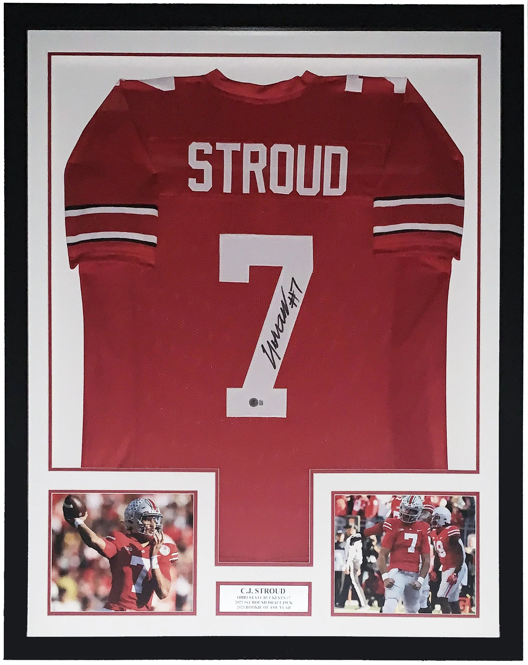 CJ Stroud Authentic Signed Ohio State Buckeyes Jersey - Beckett Authentication Services BAS COA - Professionally Framed and 8x10 Photo 34x42