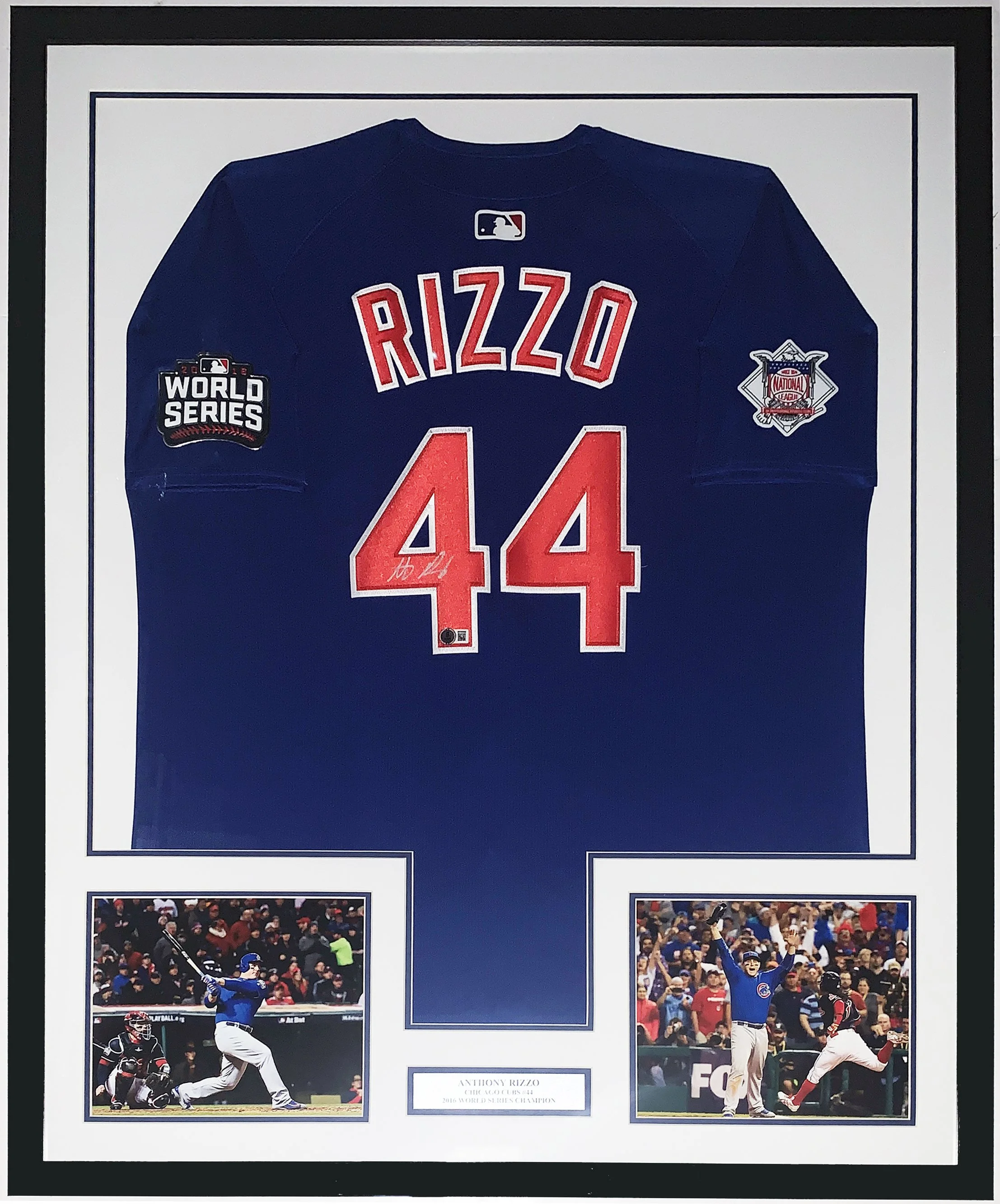 Anthony Rizzo Signed Authentic Chicago Cubs 2016 World Series Jersey Beckett BAS COA Authenticated - Professionally Framed and Last Out Photo 34x42