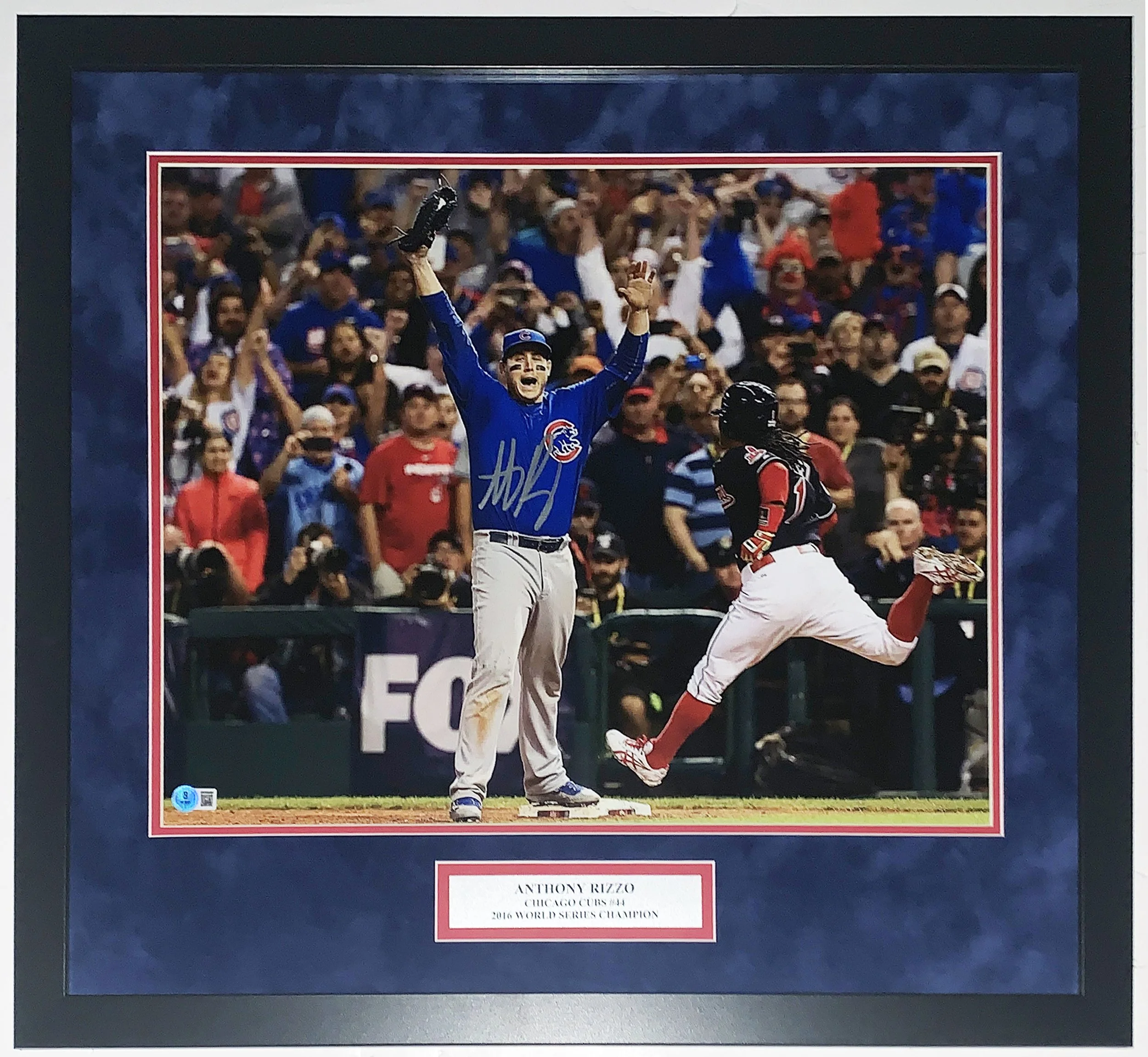 Anthony Rizzo Signed Chicago Cubs 2016 World Series Last Out 16x20 Photo - Beckett Authentication Services  BAS COA Authenticated - Professionally Framed and Plate