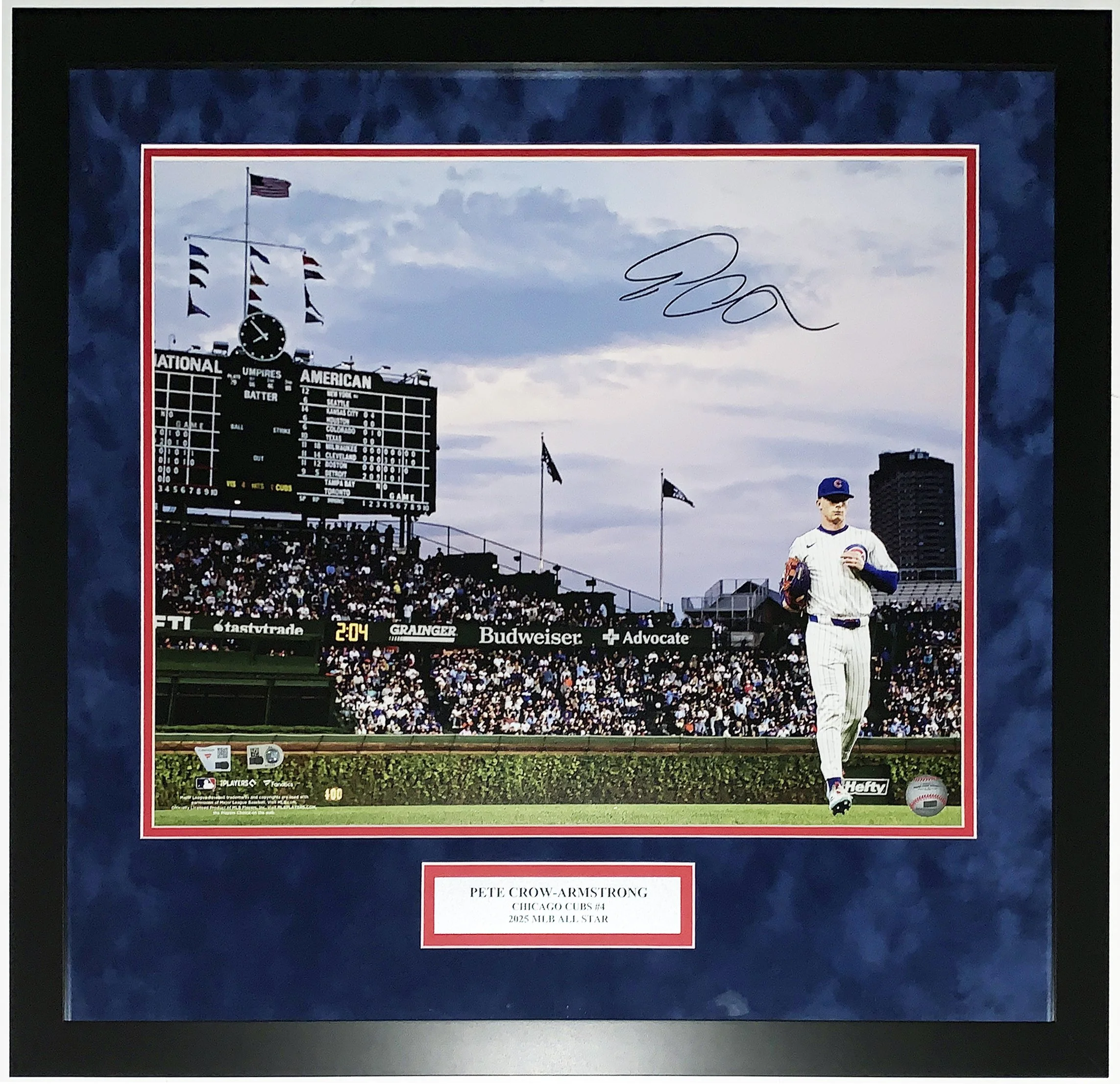 Pete Crow Armstrong Autographed 2025 Chicago Cubs Wrigley Field 16x20 Photo - Fanatics MLB COA Authenticated - Professionally Framed and All Star Plate