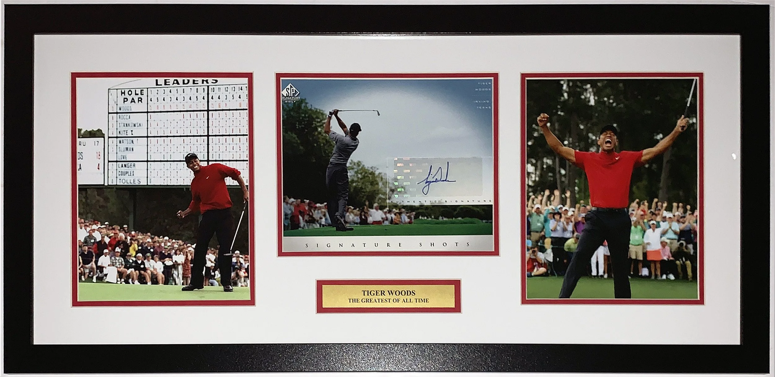 Tiger Woods Signed 1997 2019 Masters Championship 3 8x10 Photo Compilation - Upper Deck Authenticated UDA COA - Professionally Framed and Greatest of All Time Plate 32x18