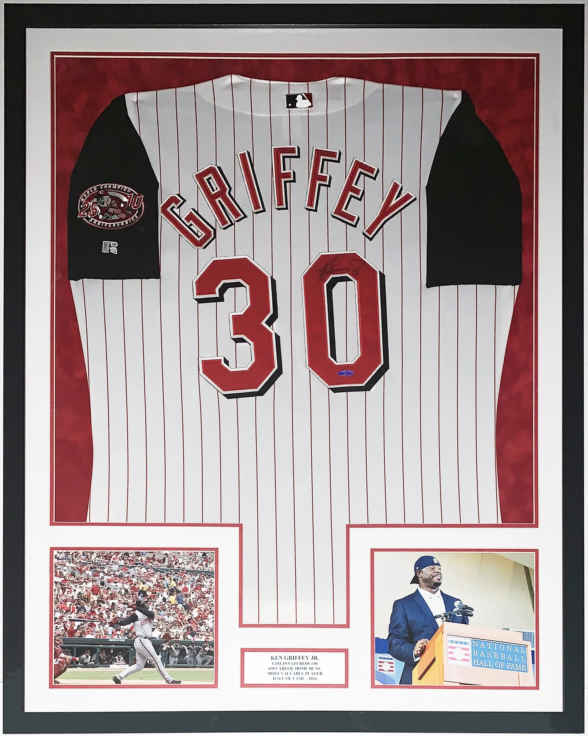 Ken Griffey Jr. Signed Authentic Cincinnati Reds Jersey Upper Deck Authenticated UDA COA - Professionally Framed and Hall of Fame and 500 Home Run Photo and Plate