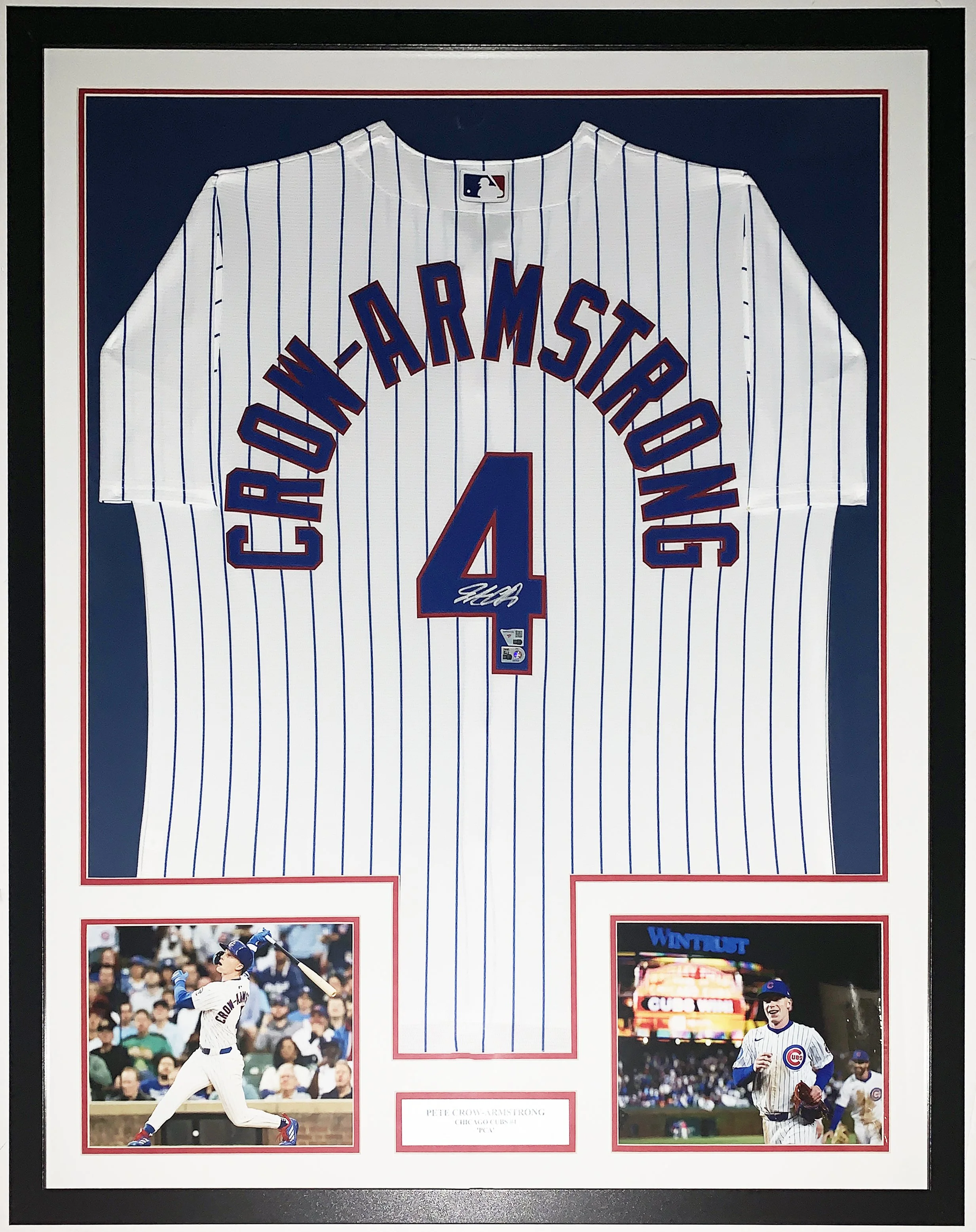 Pete Crow Armstrong Signed Authentic 2025 Chicago Cubs Jersey - Fanatics and MLB COA Authenticated - Professionally Framed and Wrigley Field Photo 34x42