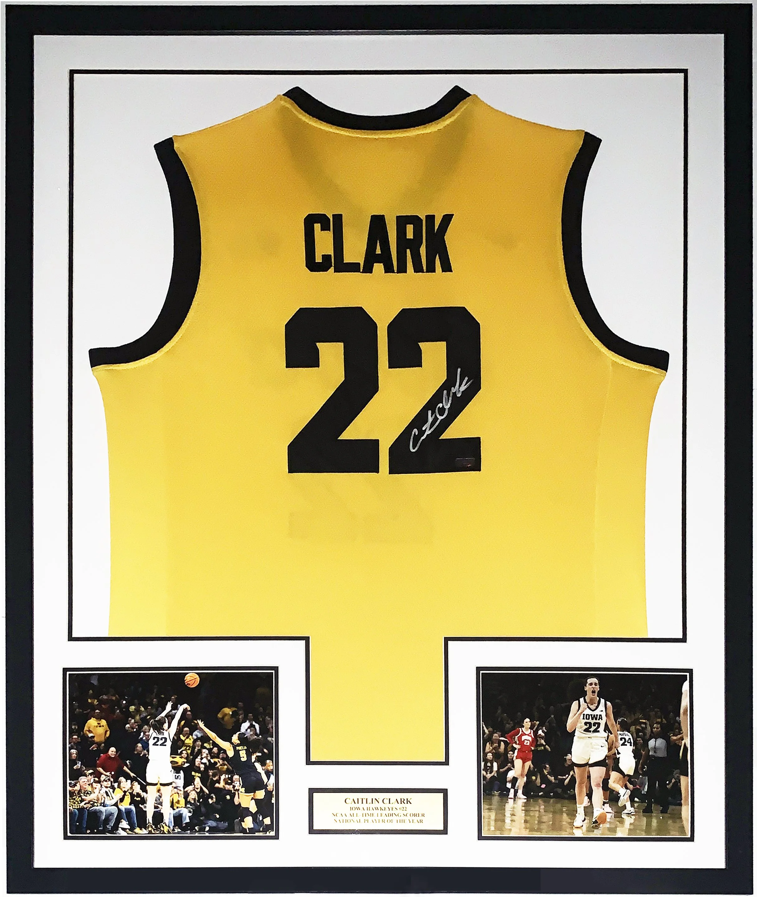 Caitlin Clark Autographed Authentic Nike Iowa Hawkeyes Final Four Jersey and Scoring Record Photo and Plate - Panini COA Authenticated - Professionally Framed