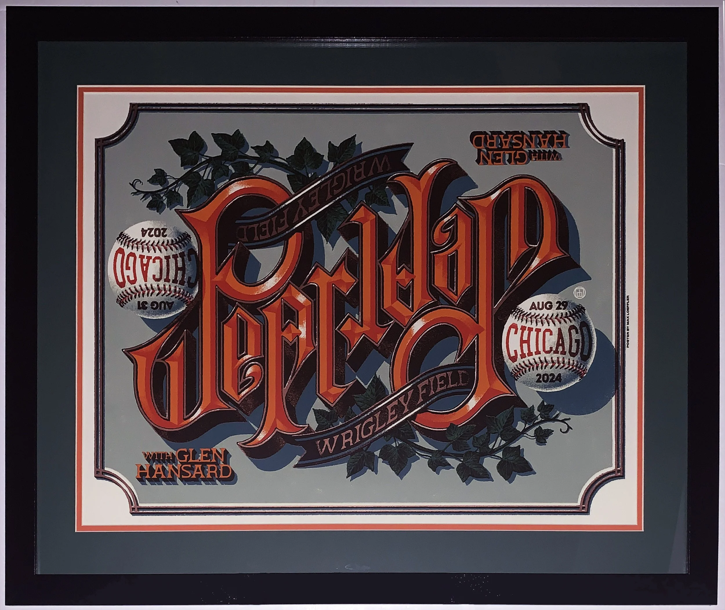 Pearl Jam Original 8/29 8/31 2024 Chicago Wrigley Field Show Edition Concert Poster by Max Loeffler - Professionally Framed 30x30