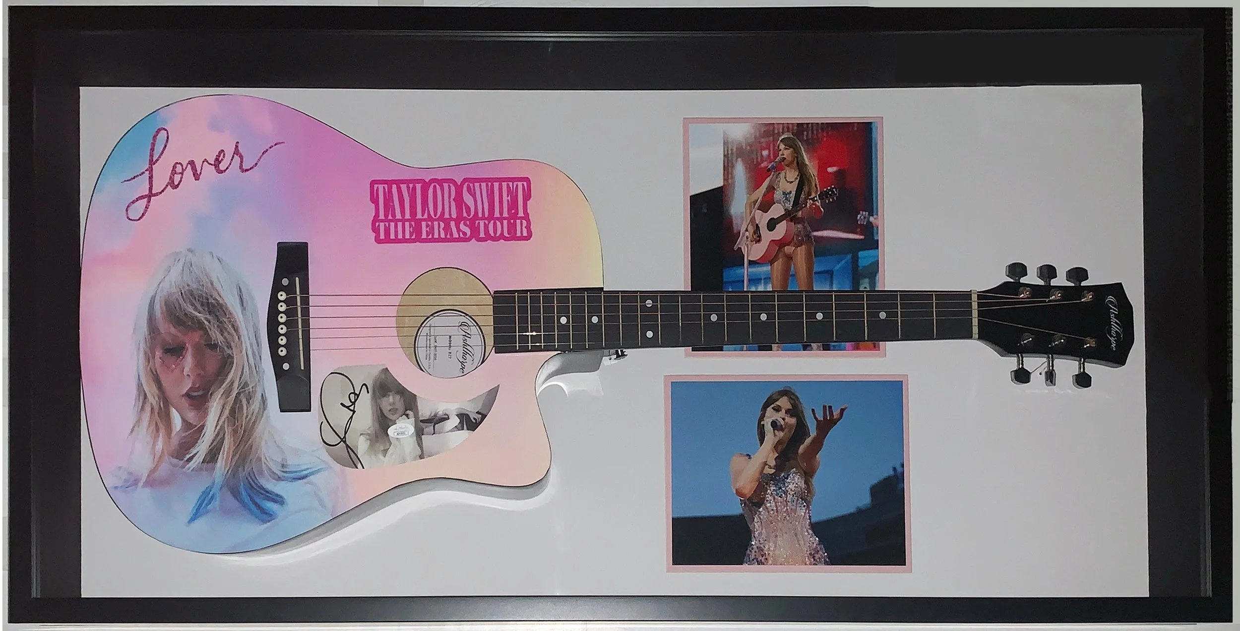 Taylor Swift Authentic Signed Eras Tour Guitar and Concert Photo - JSA COA Authenticated - Professionally Framed Custom Shadow Box 46x22