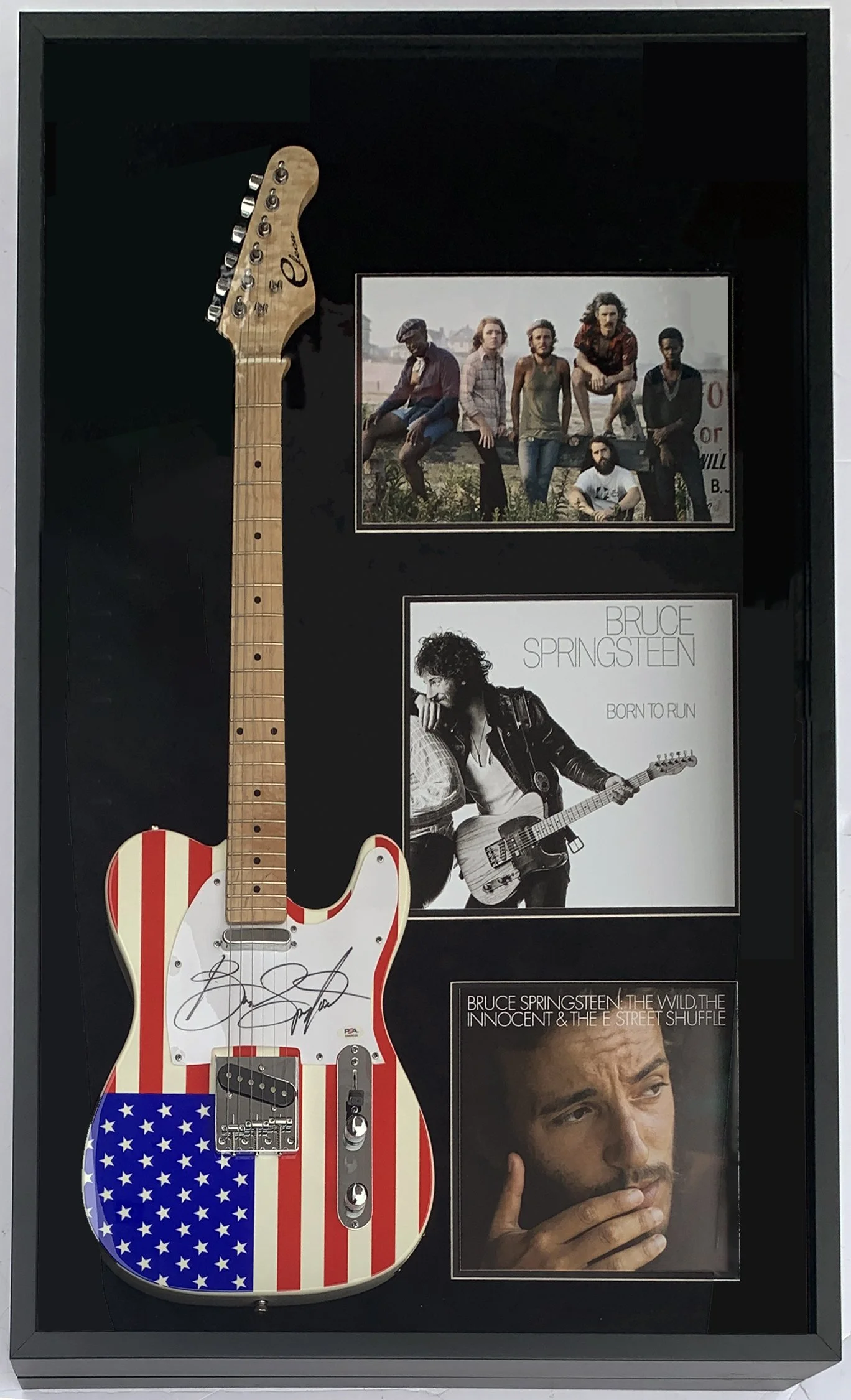 Bruce Springsteen Autographed Full Size Electric Guitar and Born to Run Album - PSA DNA COA Authenticated - Professionally Framed 44x24 Custom Shadowbox