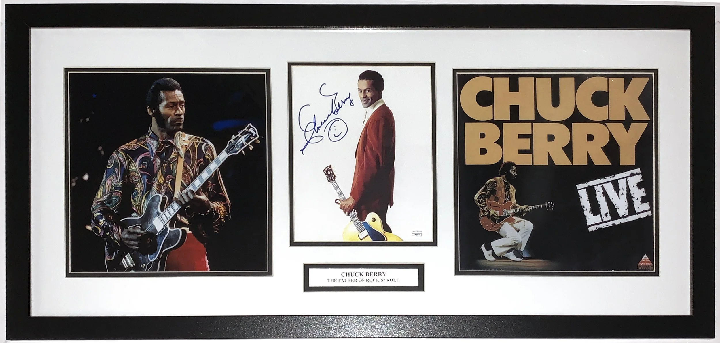Chuck Berry Signed Concert Photo and Live Album Compilation - JSA COA Authenticated - Professionally Framed 38x18