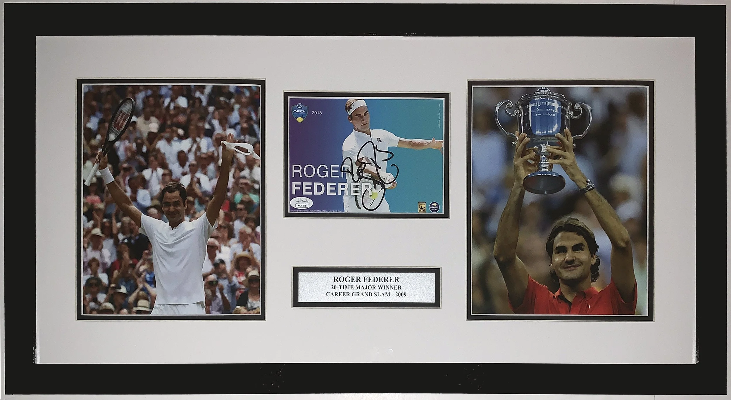 Roger Federer Signed Championship 8x10 Photo Compilation - JSA COA Authenticated - Professionally Framed and 20 Time Major Winner 30x18