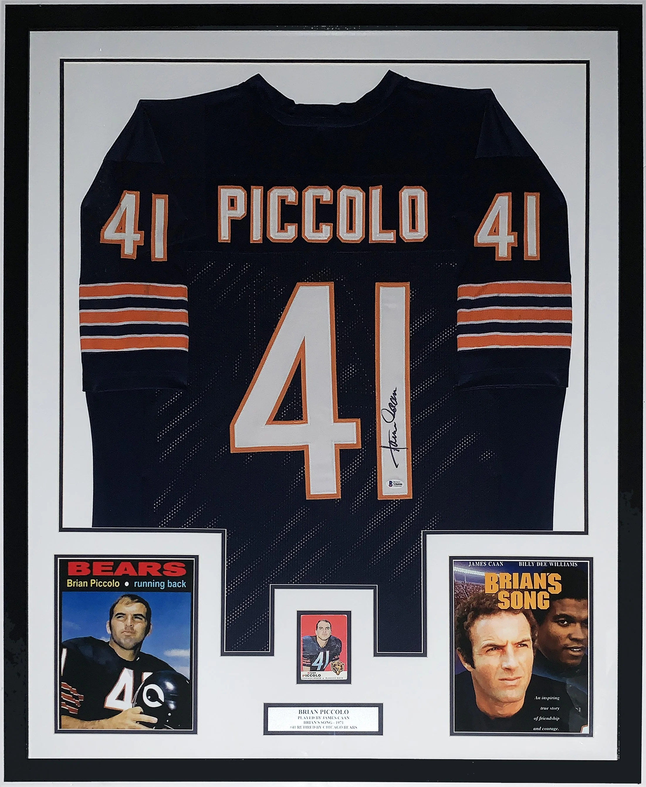 James Caan Signed Chicago Bears Brian Piccolo Jersey and Topps Rookie Card - Beckett COA Authenticated - Professionally Framed and Brian's Song Photo