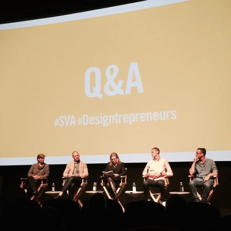 Q&A with panelists. From left to right: Mary Taylor, founder, Salt & Olive ; Ben Watson, Executive Creative Director, Herman Miller ; Debbie Millman , Chair, SVA Masters in Branding ; Ryan Fitzgibbon , Founder and Publisher, Hello Mr. ; Thomas Page McBee , writer, Man Alive .