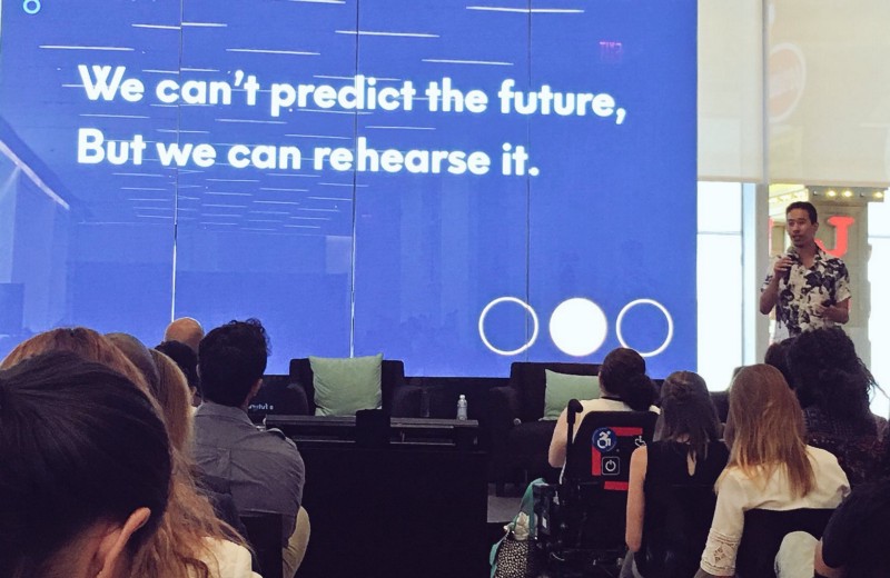 Lee-Sean Huang speaking about how to bring inclusive futures to life at TechInclusion New York at Viacom, August 2017