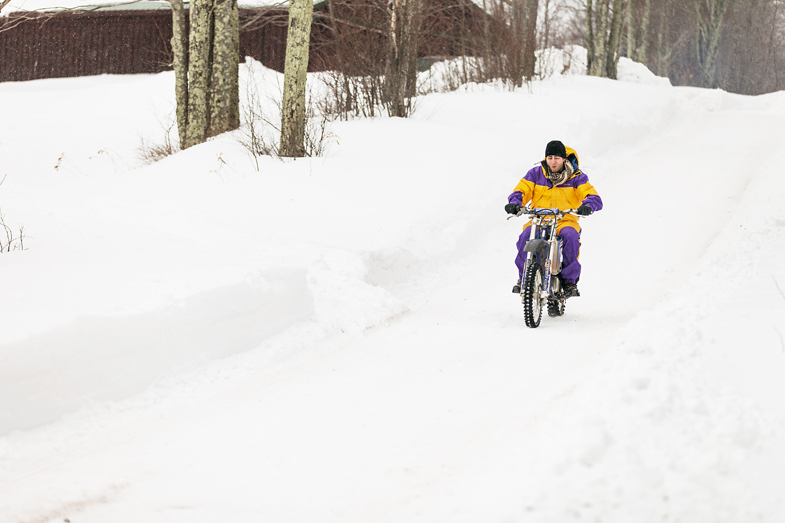 Motorcycles, Woods, Snow