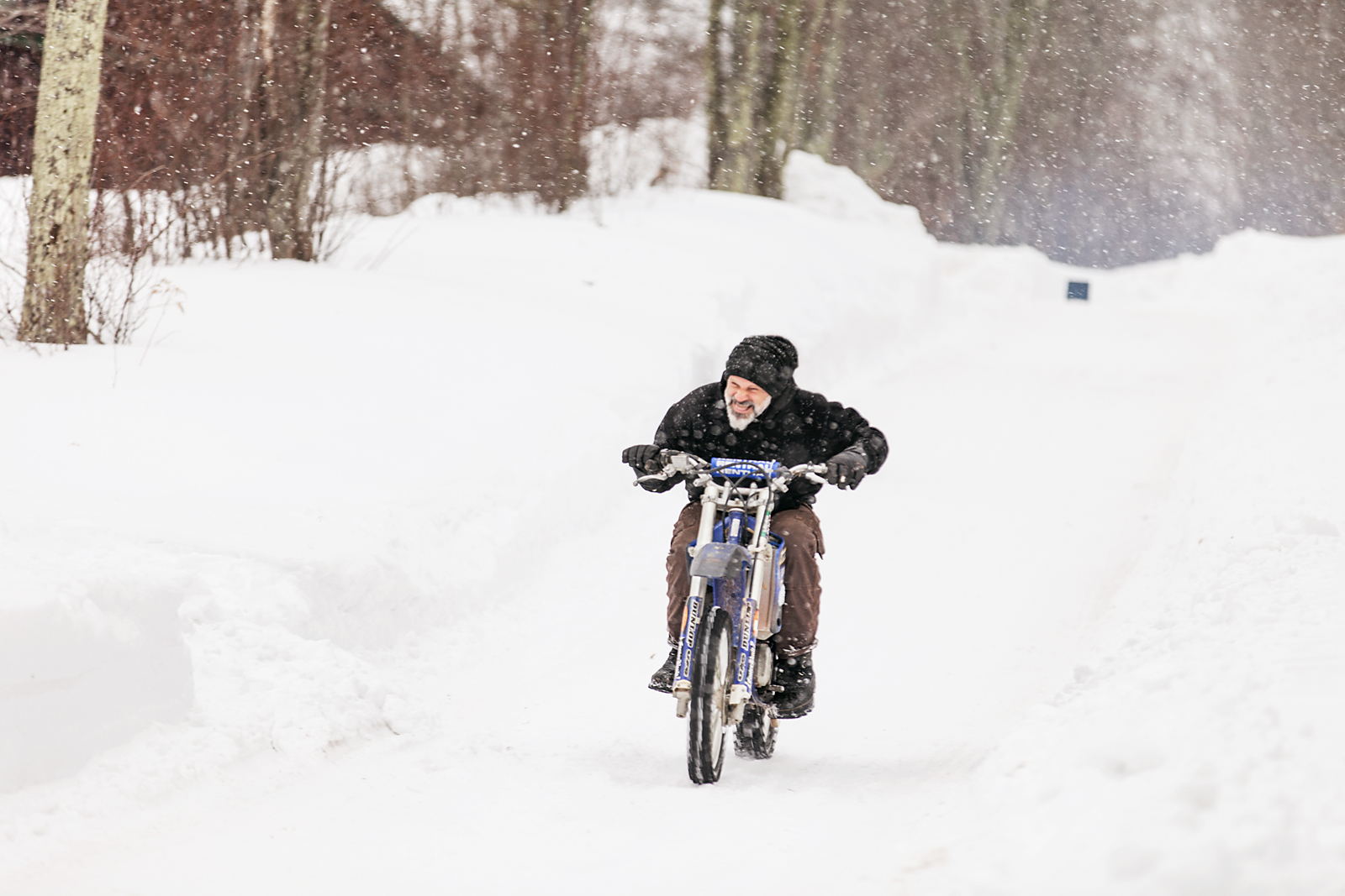 Motorcycles, Woods, Snow